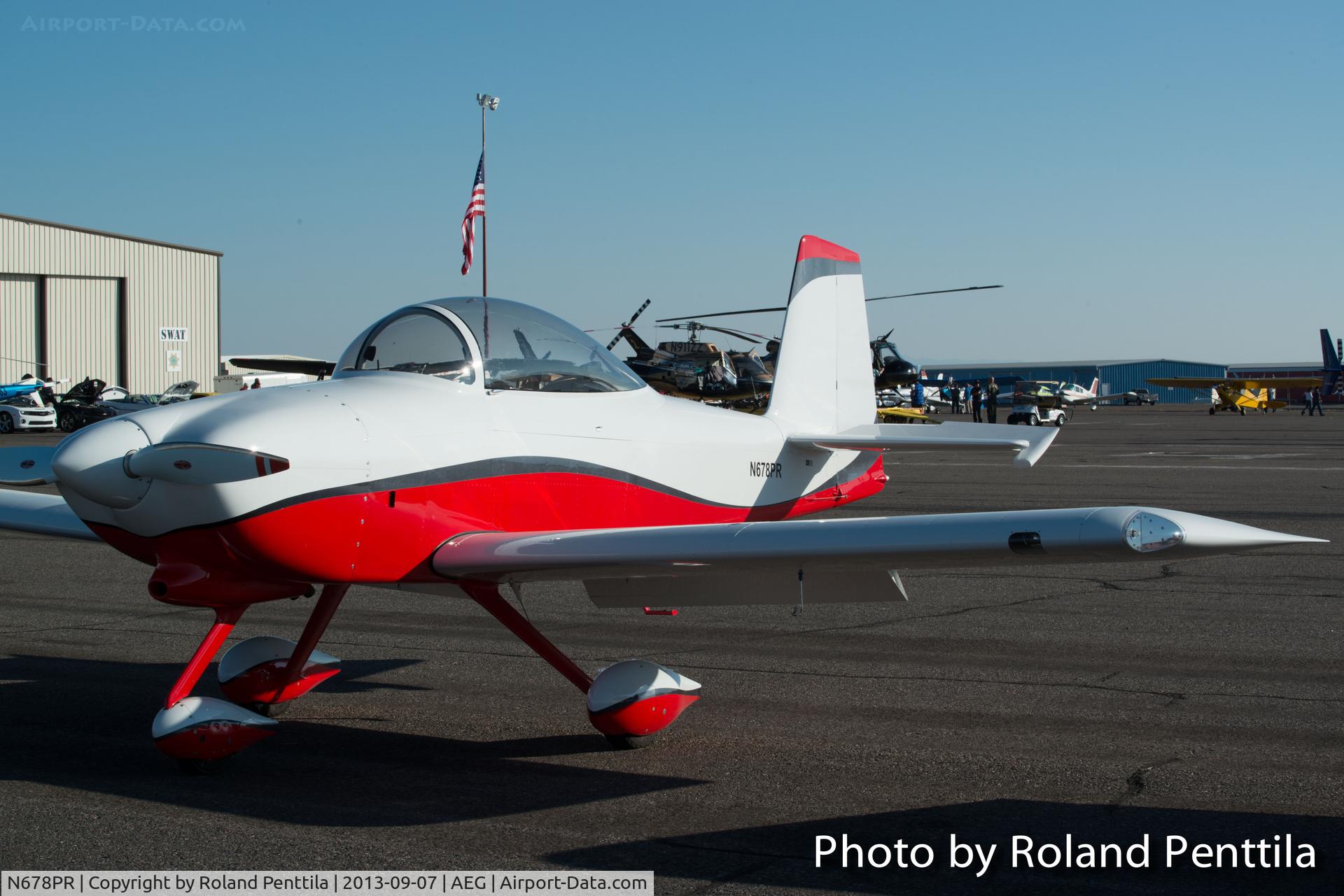 N678PR, Vans RV-8A C/N 82273, Seen at the EAA Chapter 179 Fly-in on September 7, 2013 and owned by Guy Prevost of Albuquerque.  One of the planes in the Chili Flight aerial performing team.