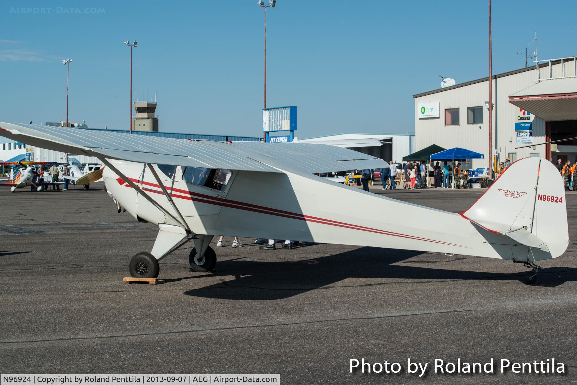N96924, 1946 Taylorcraft BC12-D C/N 9224, Owned by Bruce Thomson and Robert Waters of Albuquerque.  Parked at the 2013 EAA Chapter 179 Fly-in