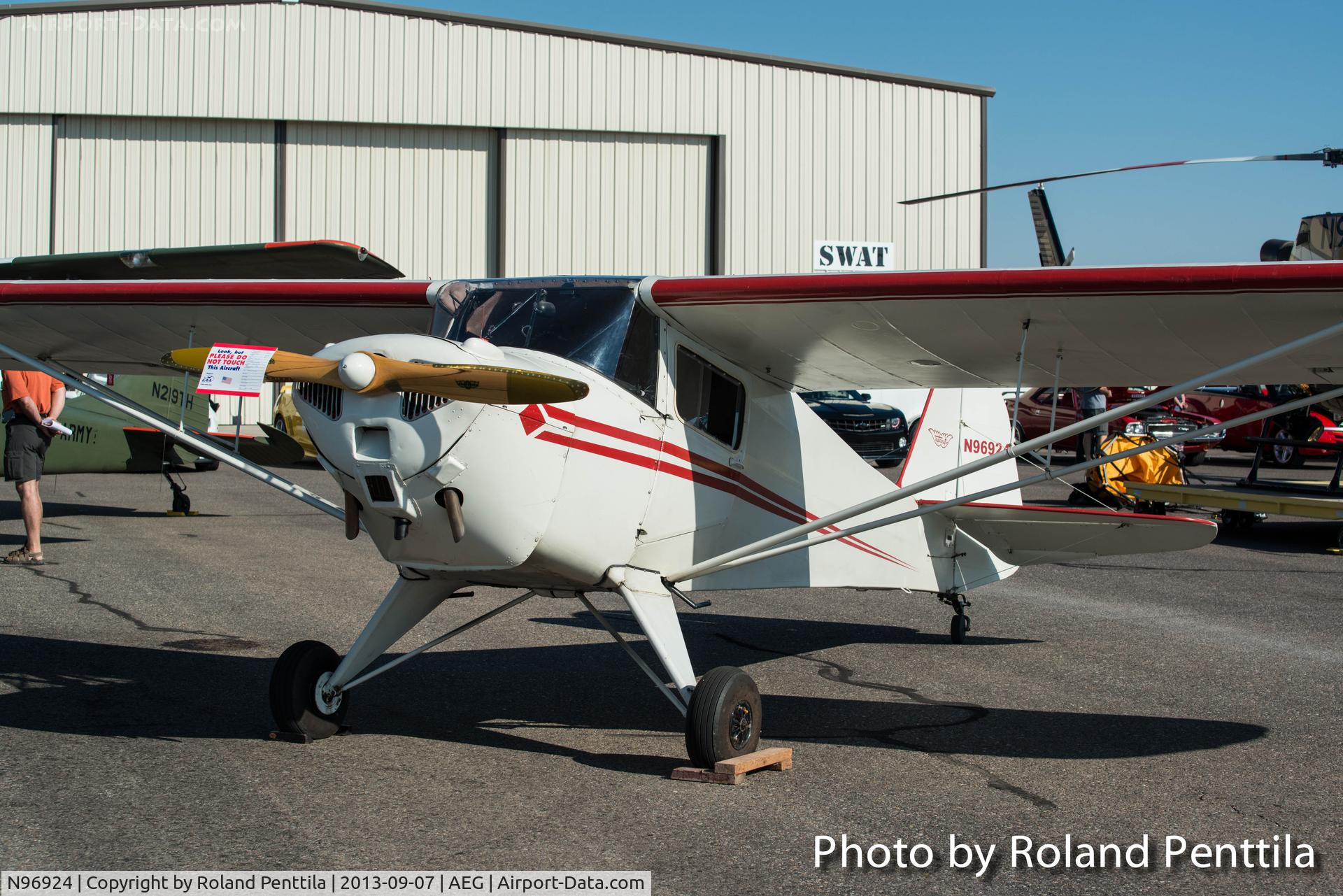 N96924, 1946 Taylorcraft BC12-D C/N 9224, Owned by Bruce Thomson and Robert Waters of Albuquerque.  Parked at the 2013 EAA Chapter 179 Fly-in