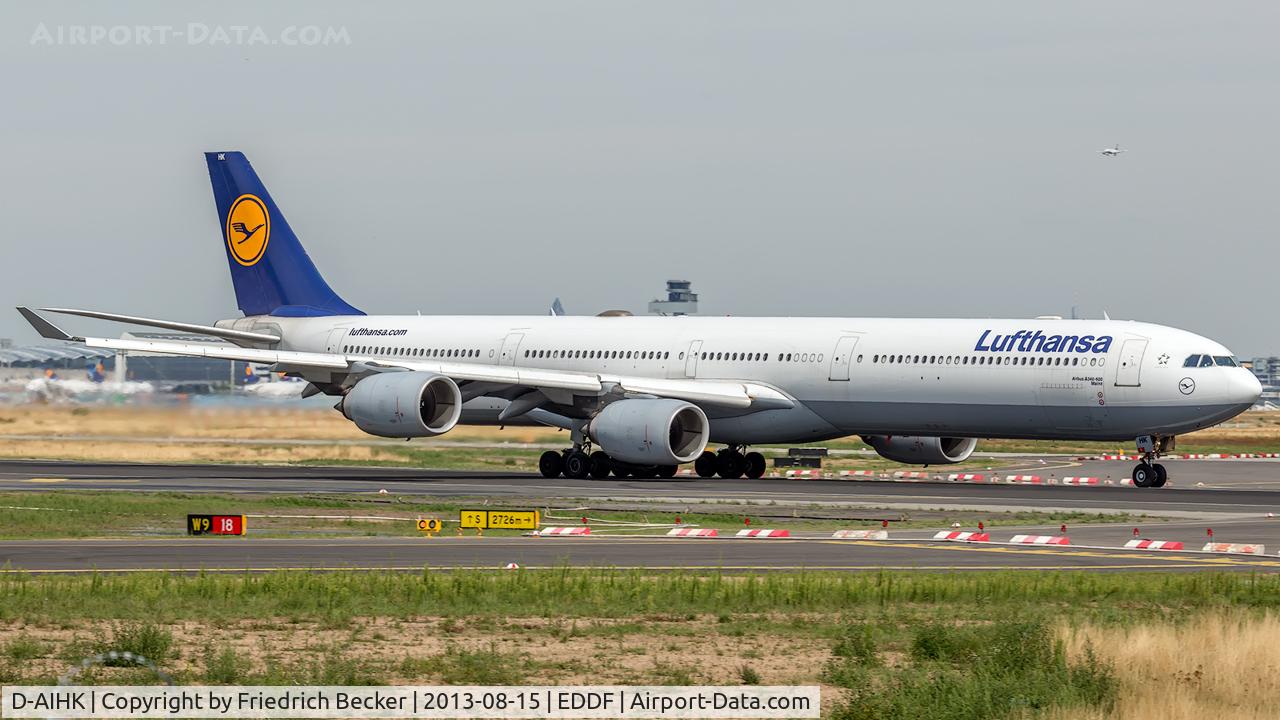 D-AIHK, 2004 Airbus A340-642 C/N 580, departure from Frankfurt
