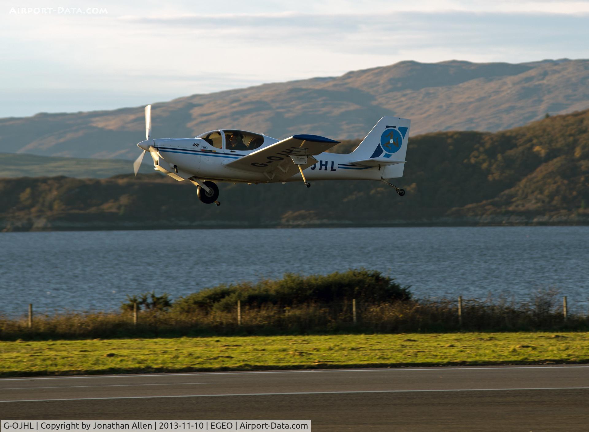 G-OJHL, 1999 Europa Monowheel C/N PFA 247-13039, Departing from Oban Airport (North Connel).