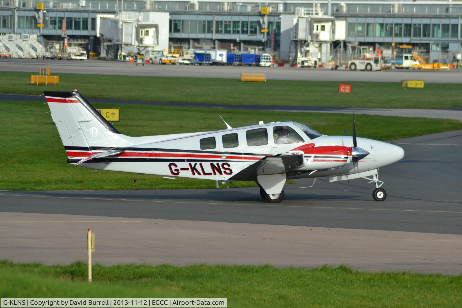G-KLNS, 2013 Beechcraft G58 Baron C/N TH-2374, Hawker Beechcraft Baron G58 G-KLNS taxiing at Manchester Airport.