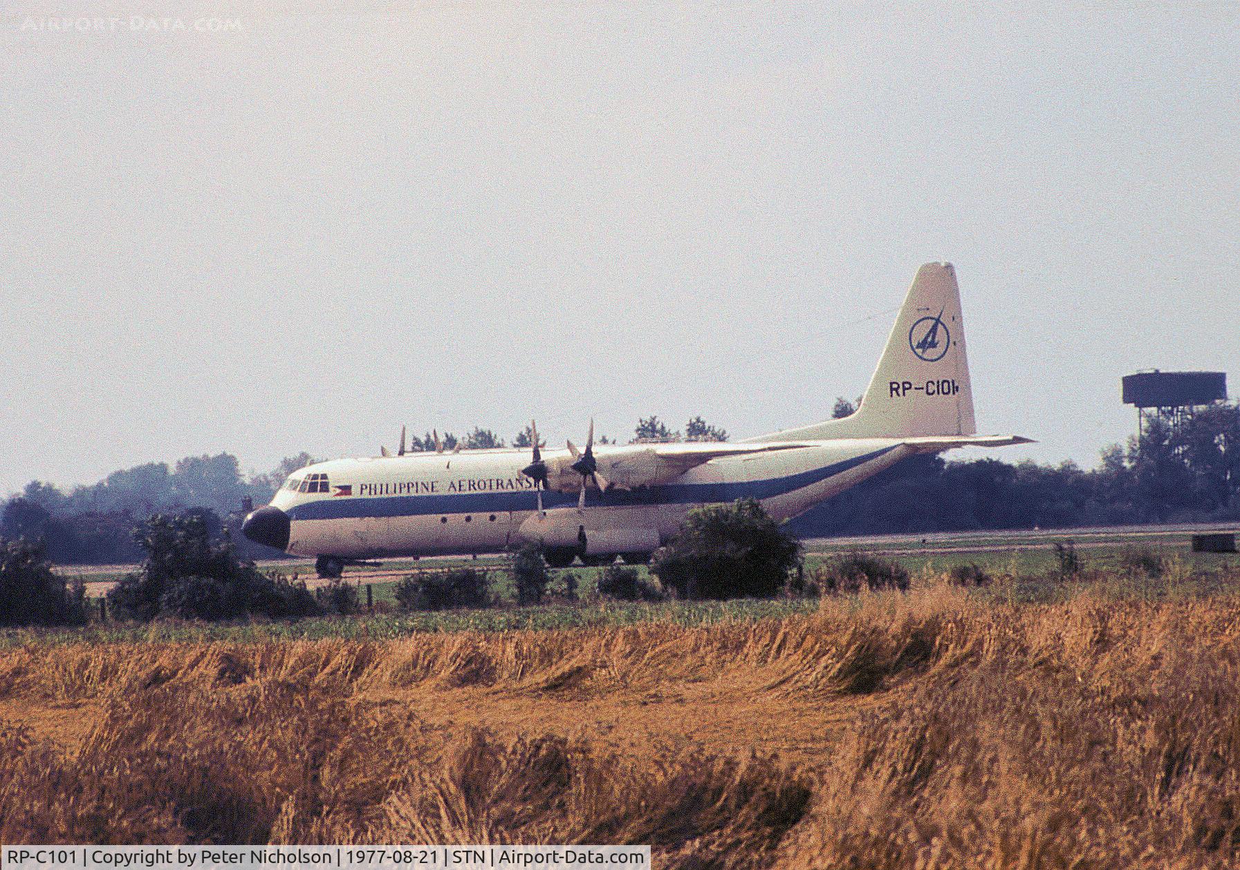 RP-C101, 1975 Lockheed L-100-20 Hercules C/N 382-4593, L-100-20 Hercules of Philippine Aerotransport as seen at Stansted in the Summer of 1977.