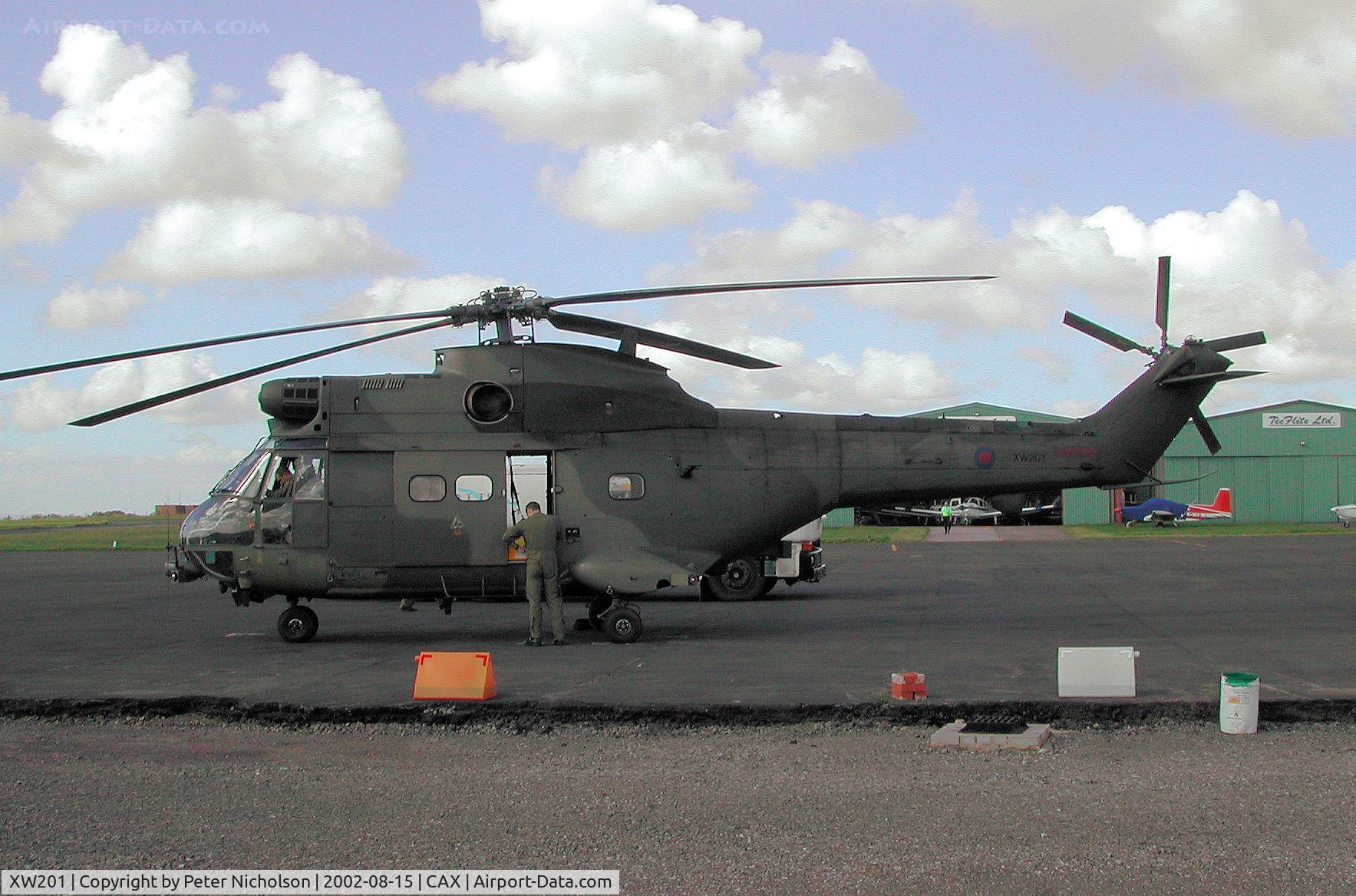 XW201, 1971 Westland Puma HC.1 C/N 1054/F9748, Puma HC.1, callsign Stetson 1, of 230 Squadron at RAF Aldergrove on a visit to Carlisle in the Summer of 2002.