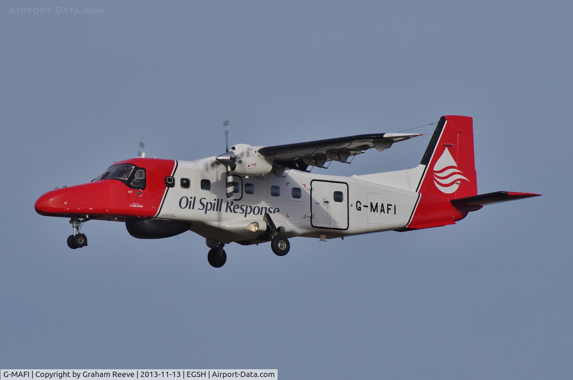 G-MAFI, 1986 Dornier 228-202K C/N 8115, About to land at Norwich.