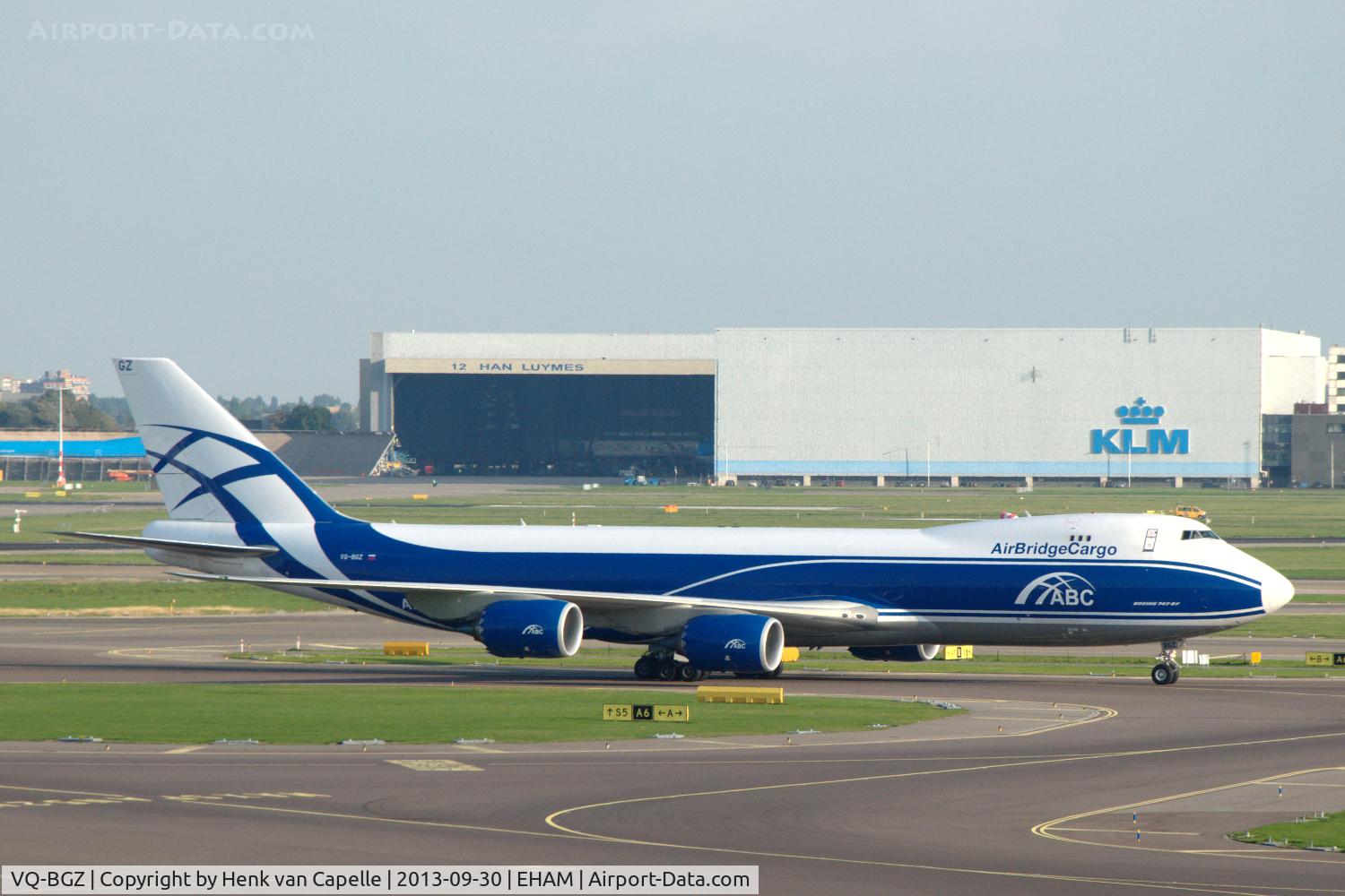 VQ-BGZ, 2012 Boeing 747-8HVF/SCD C/N 37580, Boeing 747-800F of ABC taxying at Amsterdam Schiphol airport.