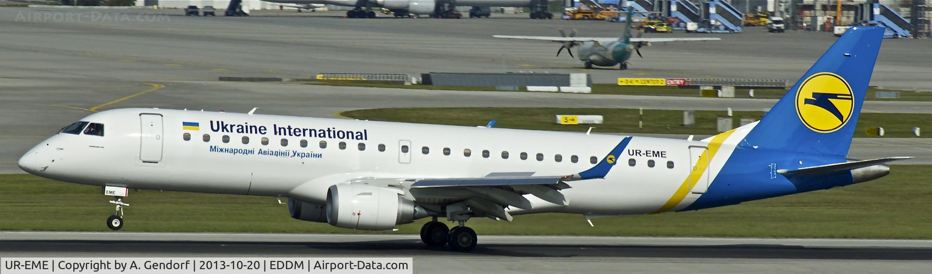 UR-EME, 2013 Embraer 190STD (ERJ-190-100) C/N 19000614, Ukraine International, is touching down at München(EDDM), completing the flight from Kiev-Boryspil(UKBB)