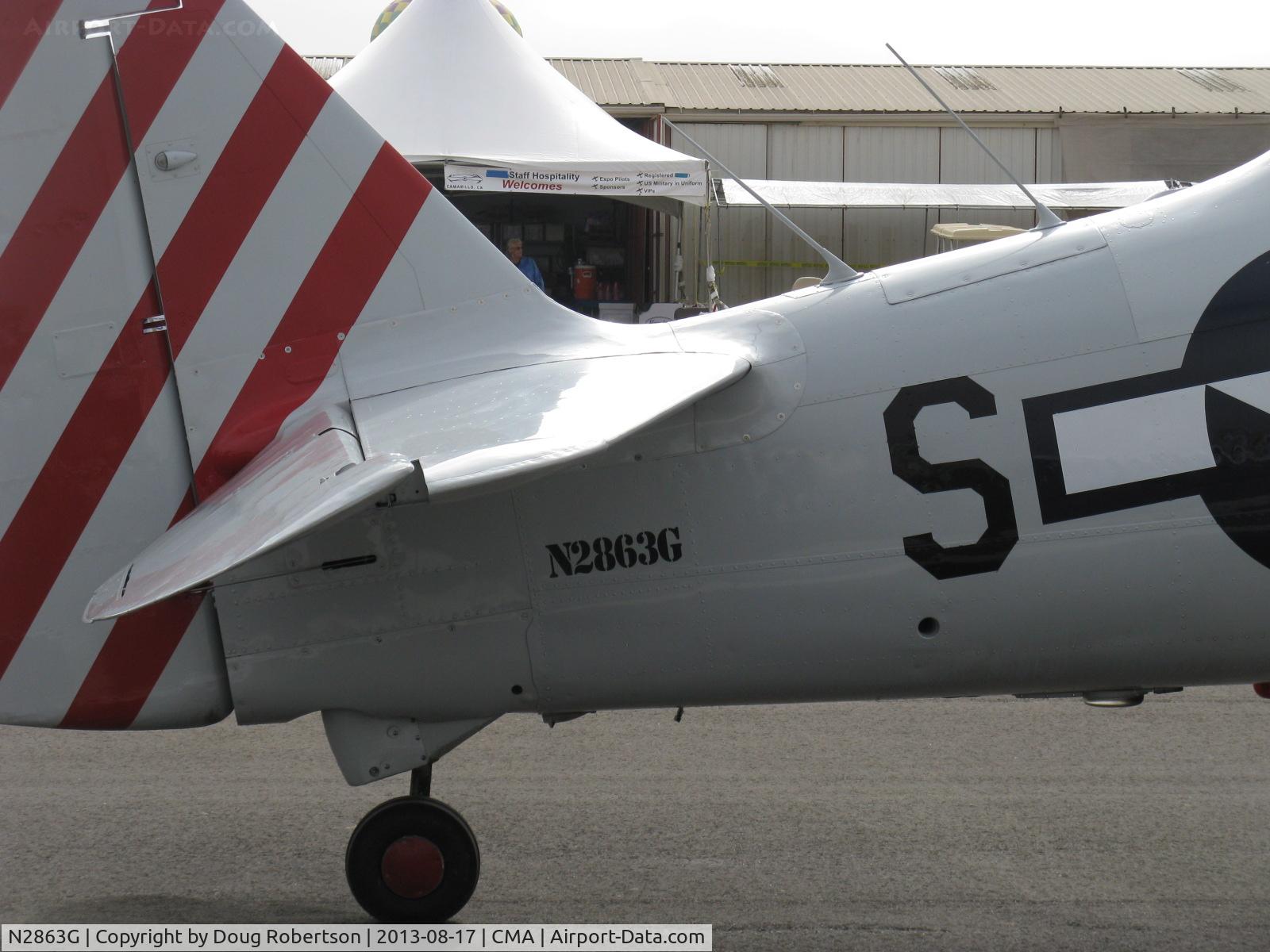 N2863G, 1958 North American SNJ-6 Texan C/N 121-43131, 1958 North American SNJ-6, P&W R-1340 Wasp 600 Hp, non-retracting tailwheel. SNJ-6 the final Navy version of the Texan design with strengthened wing panels and redesigned rear fuselage.