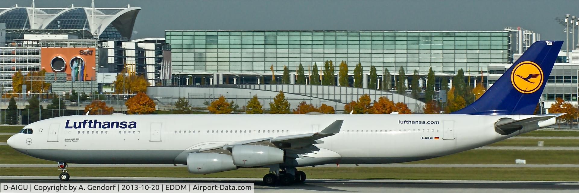 D-AIGU, 2000 Airbus A340-313 C/N 321, Lufthansa, is departing RWY 26L at München(EDDM), bound for Seoul-Incheon(RKSI)