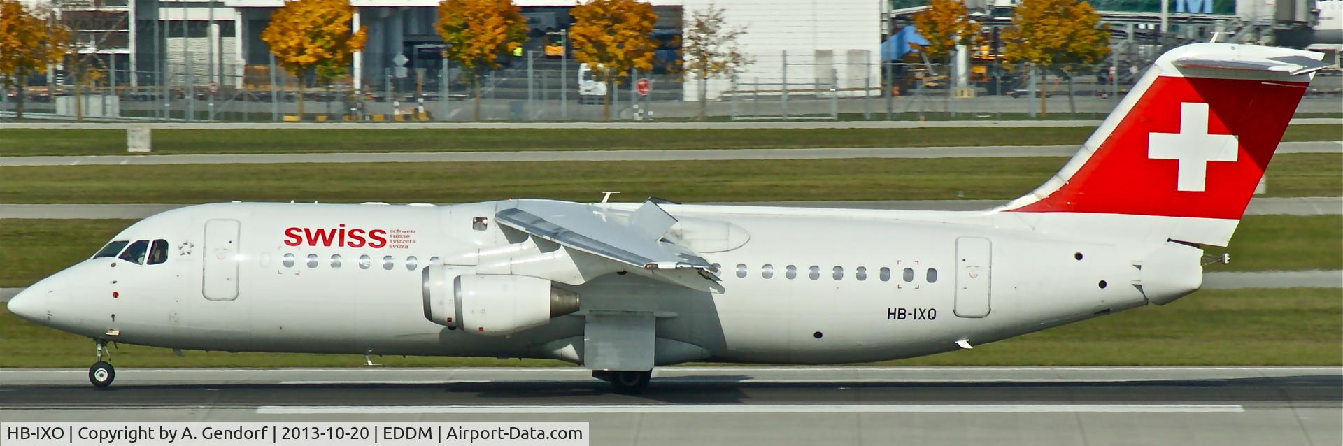 HB-IXO, 1996 British Aerospace Avro 146-RJ100 C/N E3284, Swiss, seen here shortly after touchdown RWY 26L at München(EDDM)