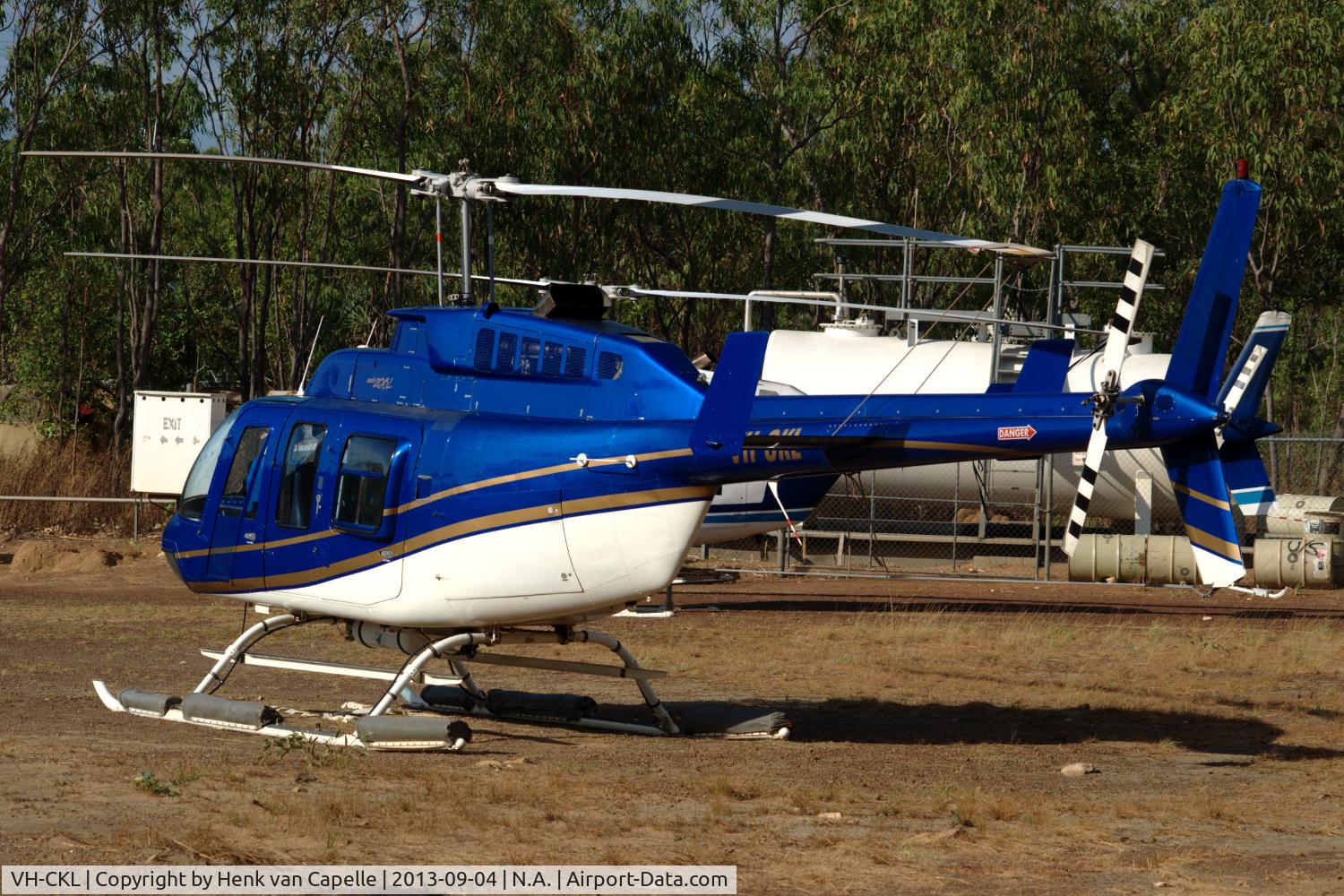 VH-CKL, 1979 Bell 206L-1 LongRanger II C/N 45262, Bell 206L-1 LongRanger helicopter at the heliport of Mitchell River National Park, Kimberley, Western Australia. It was used for sight seeing flights over the magnificent Mitchell Falls.