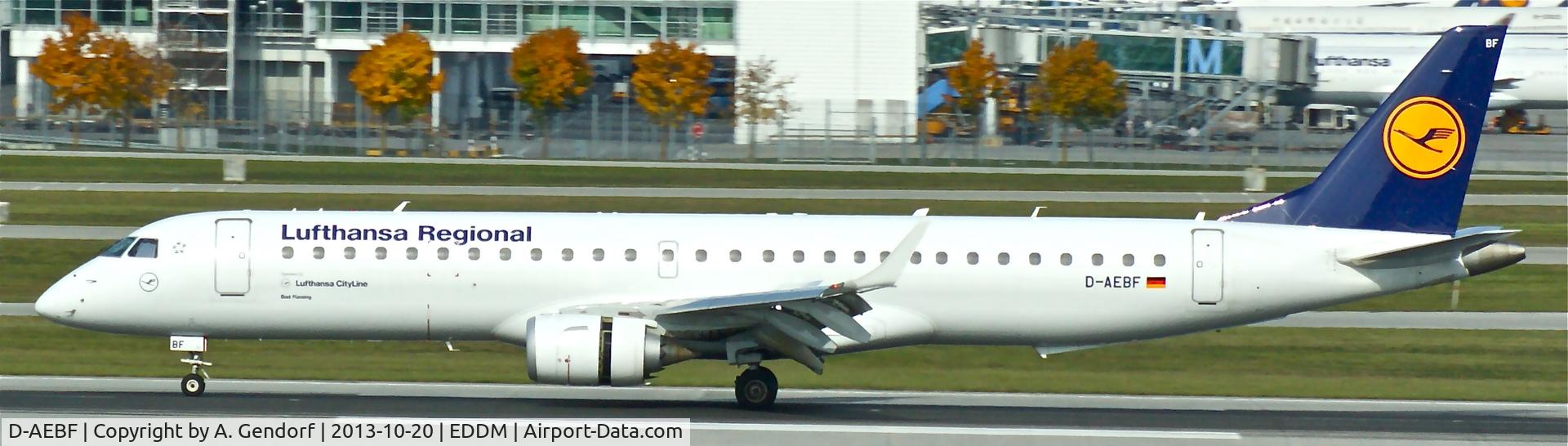 D-AEBF, 2011 Embraer 195LR (ERJ-190-200LR) C/N 19000411, Lufthansa Regional, seen here shortly after landing at München(EDDM)