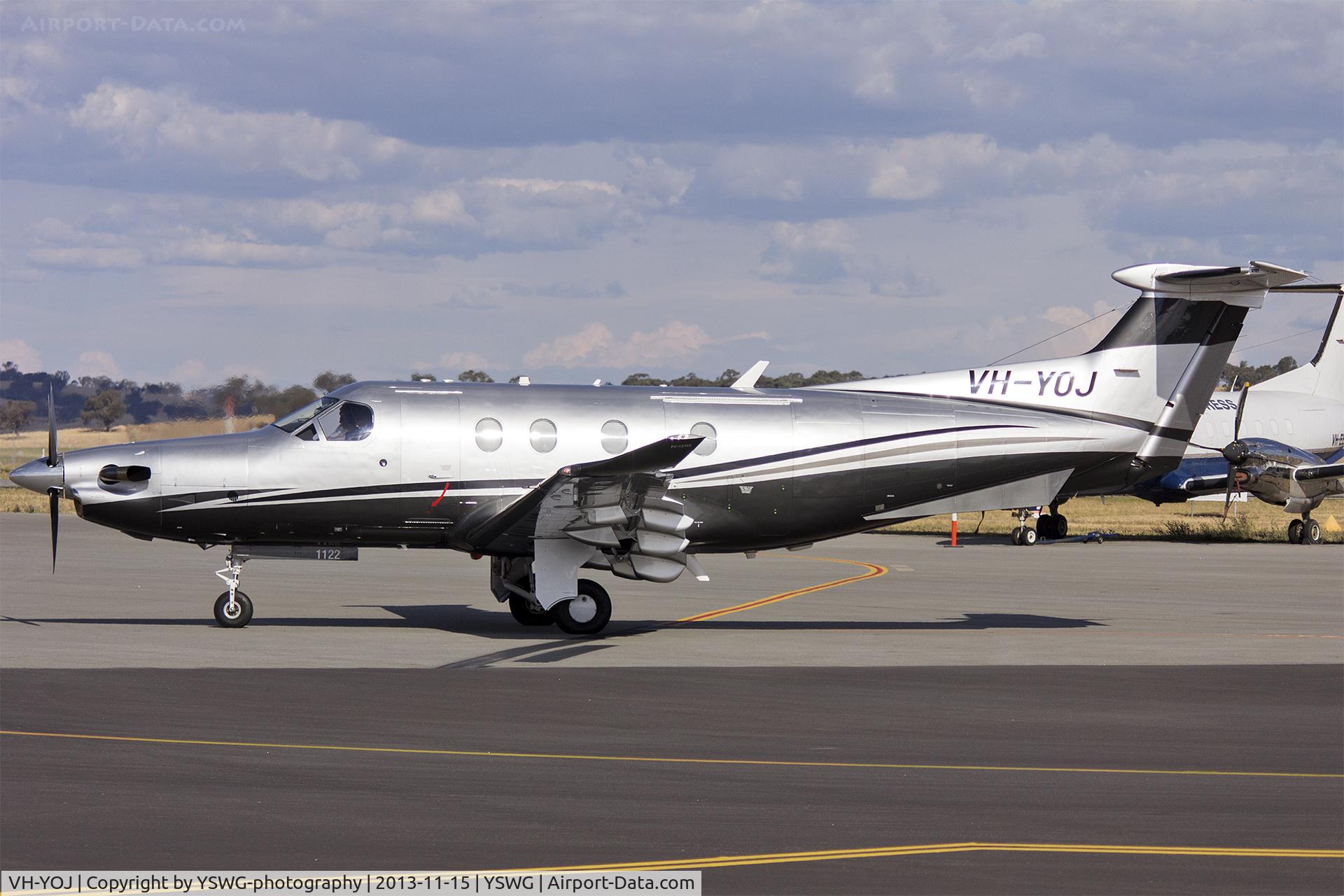VH-YOJ, 2009 Pilatus PC-12/47E C/N 1122, McNamara Family Group, leased to Zauner Constructions, (VH-JOY) Pilatus PC-12-47E taxiing at Wagga Wagga Airport
