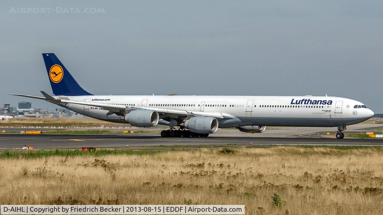D-AIHL, 2004 Airbus A340-642 C/N 583, departure from Frankfurt