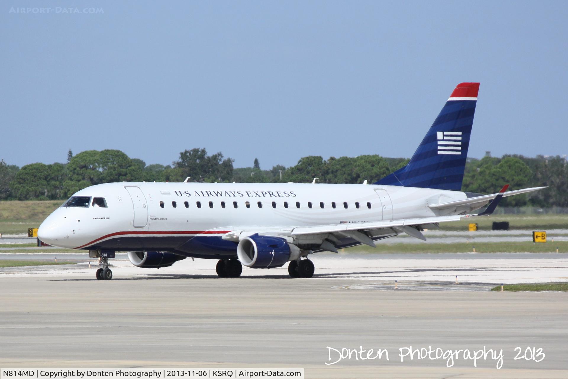 N814MD, 2004 Embraer 170SU (ERJ-170-100SU) C/N 17000033, US Air Flight 3346 operated by Republic (N814MD) arrives at Sarasota-Bradenton International Airport