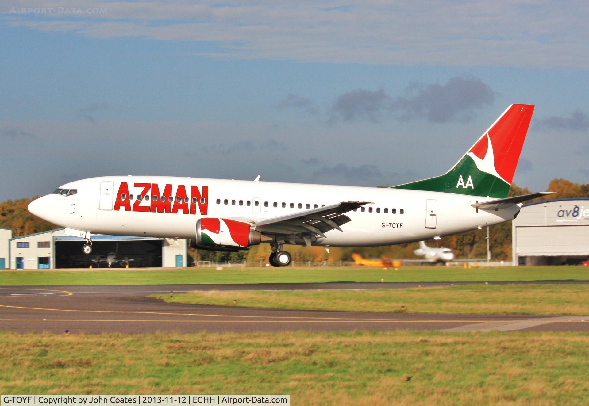 G-TOYF, 1997 Boeing 737-36N C/N 28557, Touching down from Southend.