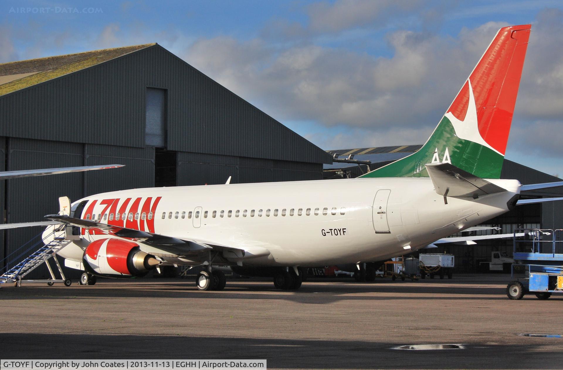 G-TOYF, 1997 Boeing 737-36N C/N 28557, Receiving attention at European Aviation.