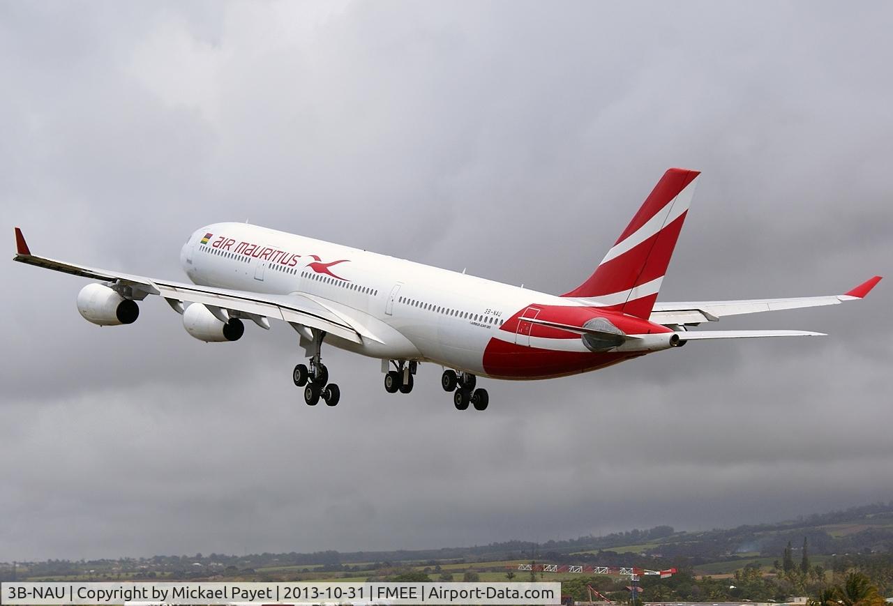 3B-NAU, 1994 Airbus A340-312 C/N 076, Taking off from rwy 12