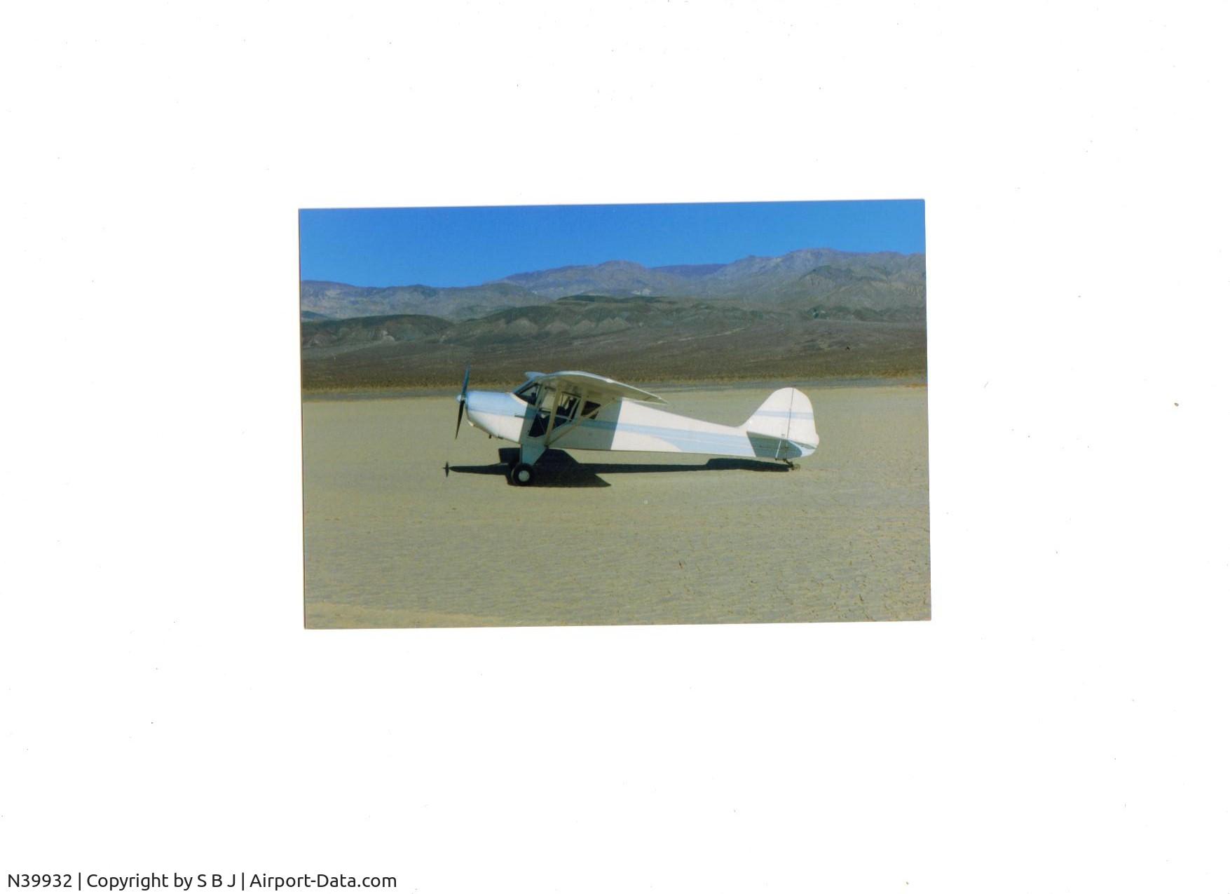 N39932, 1945 Taylorcraft BC12-D C/N 6585, 932 on a dry lake ( now a no no ) near Death Valley in 1991.