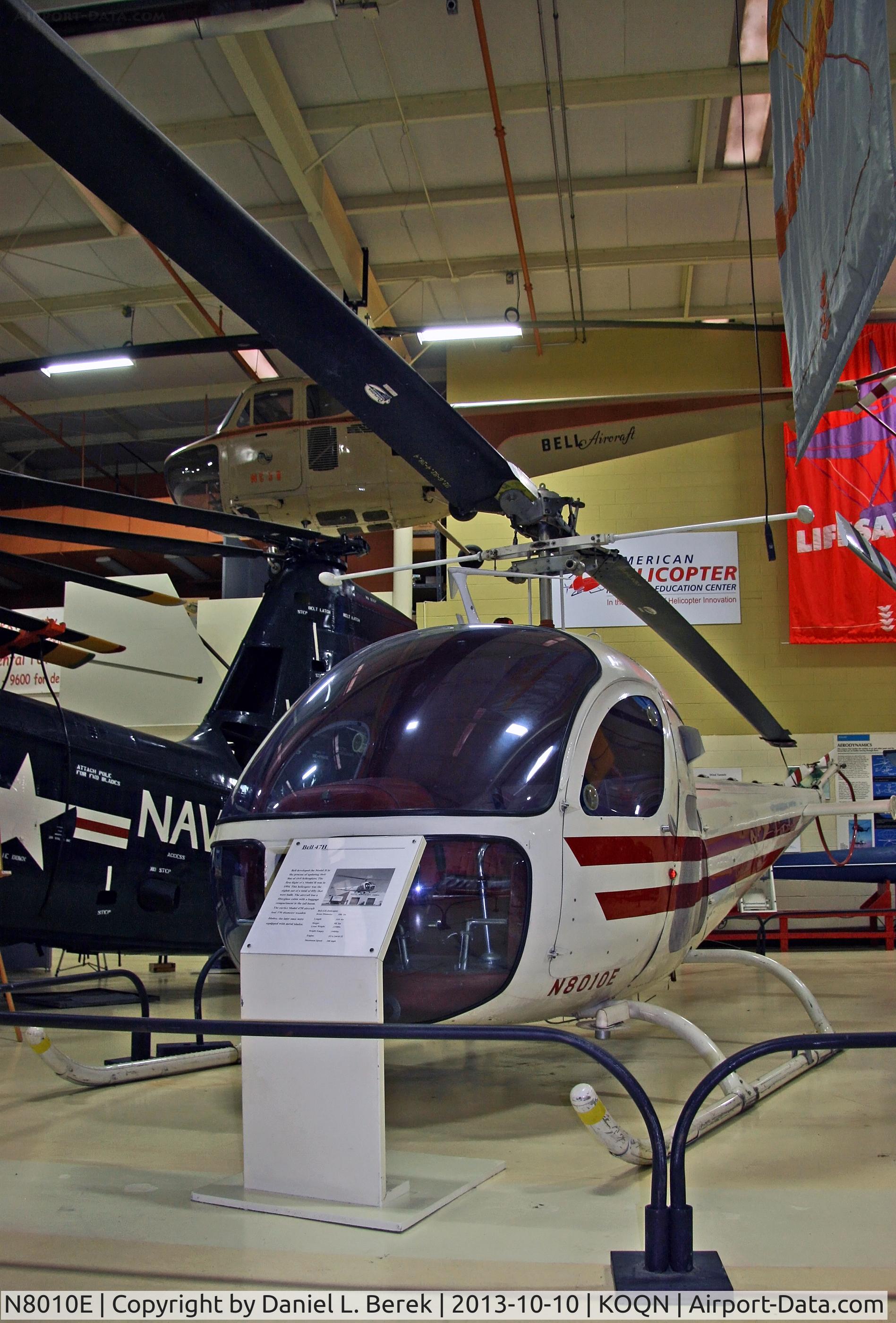 N8010E, 1947 Bell 47H-1 C/N 1355, This beautiful classic is on display at the American Helicopter Museum.