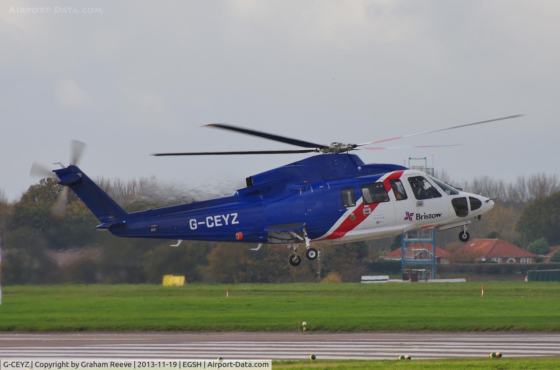 G-CEYZ, 2007 Sikorsky S-76C C/N 760669, Holding at the end of runway 27.