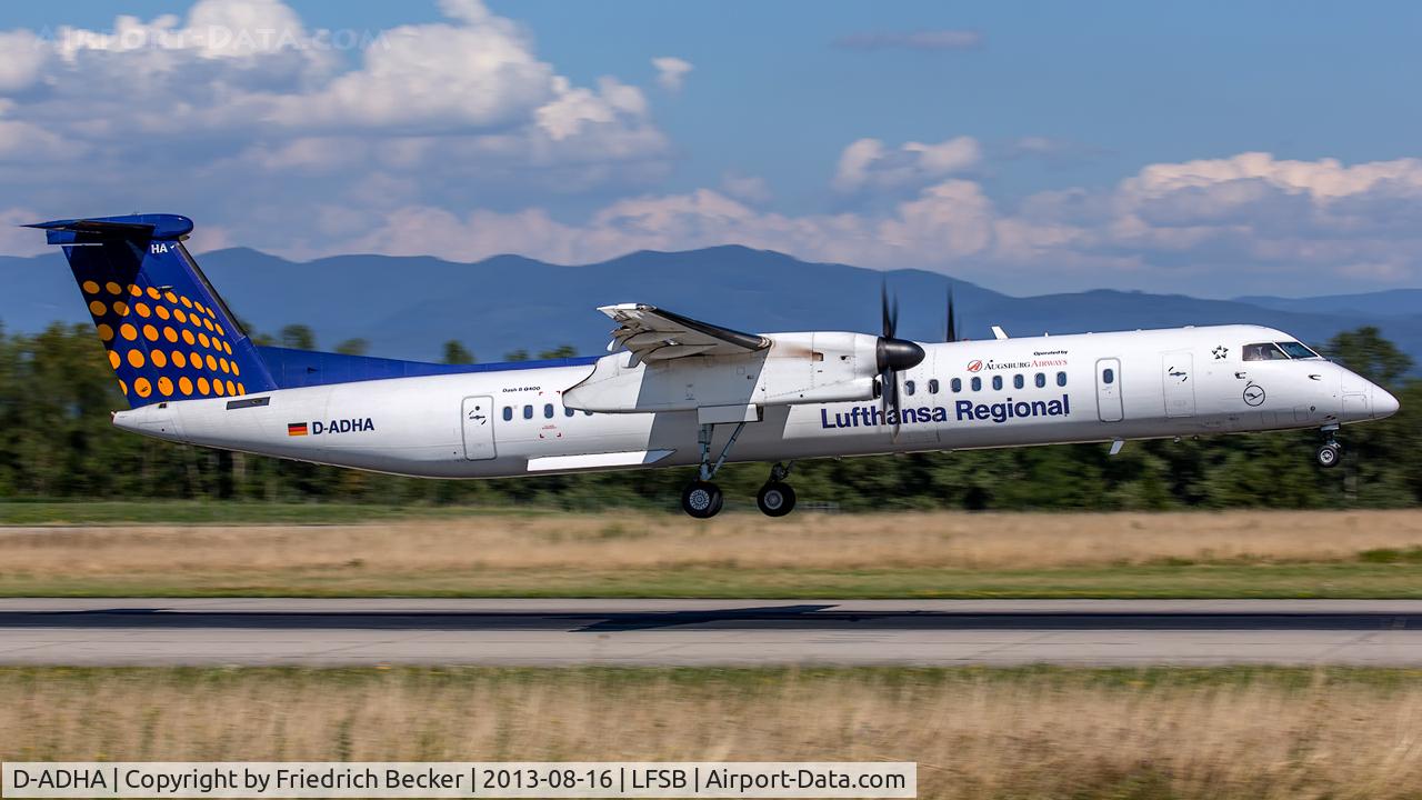 D-ADHA, 2000 De Havilland Canada DHC-8-402Q Dash 8 C/N 4028, moments prior touchdown