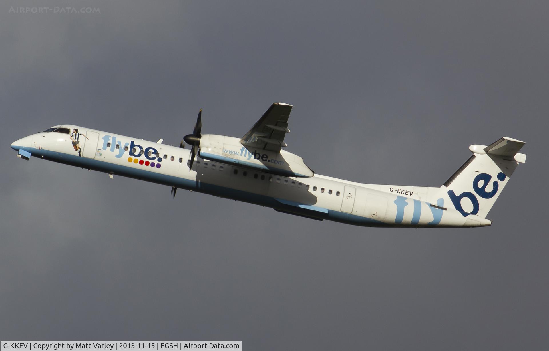 G-KKEV, 2008 De Havilland Canada DHC-8-402Q Dash 8 C/N 4201, Departing EGSH...