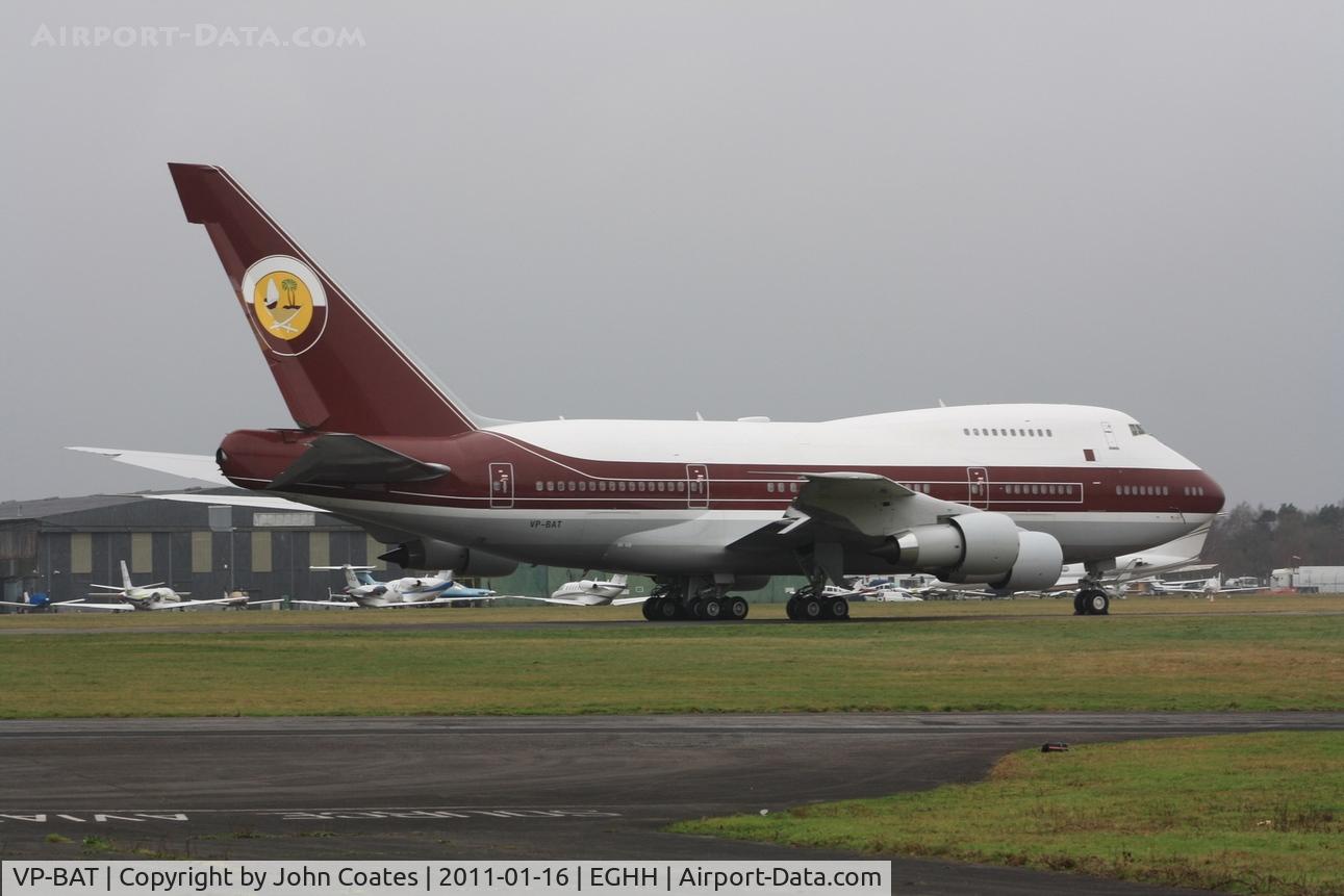 VP-BAT, 1979 Boeing 747SP-21 C/N 21648, Waiting to depart on a dark winters day
