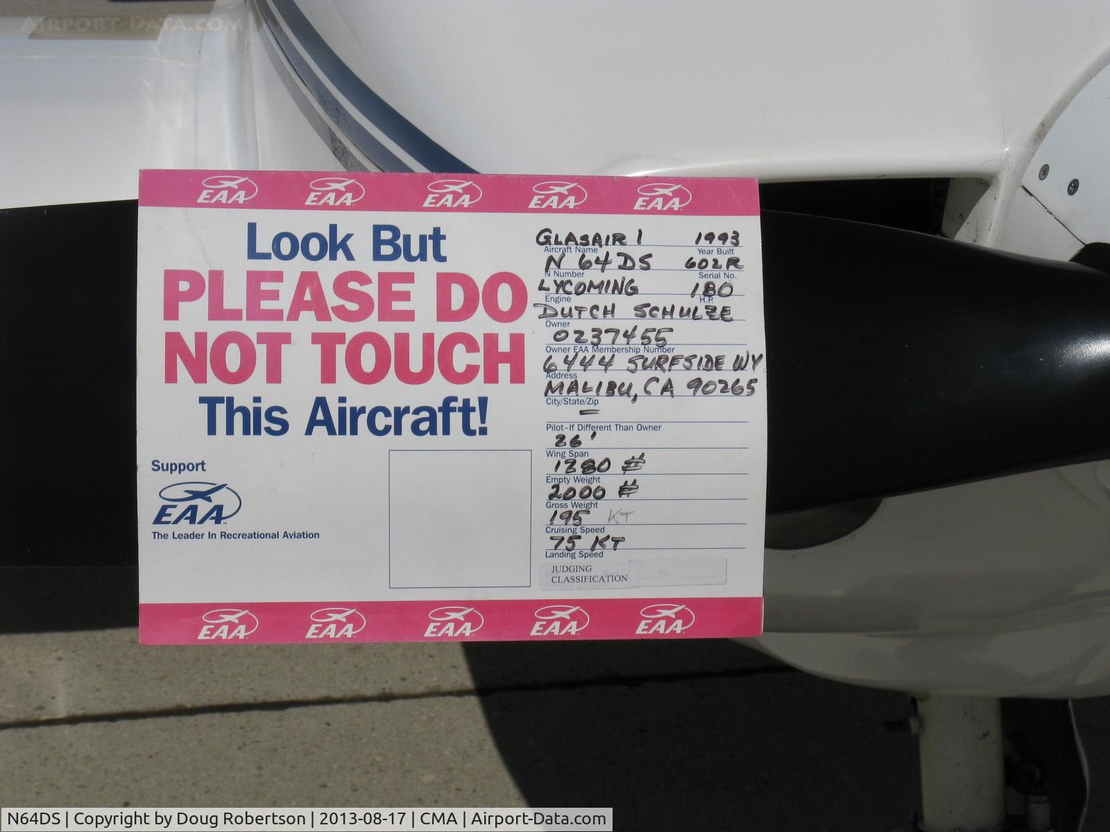 N64DS, 1993 Stoddard-Hamilton Glasair SH-2R C/N 602, 1993 Schulze SHA GLASAIR SH-2R, Lycoming IO-360-B1E 180 Hp, data