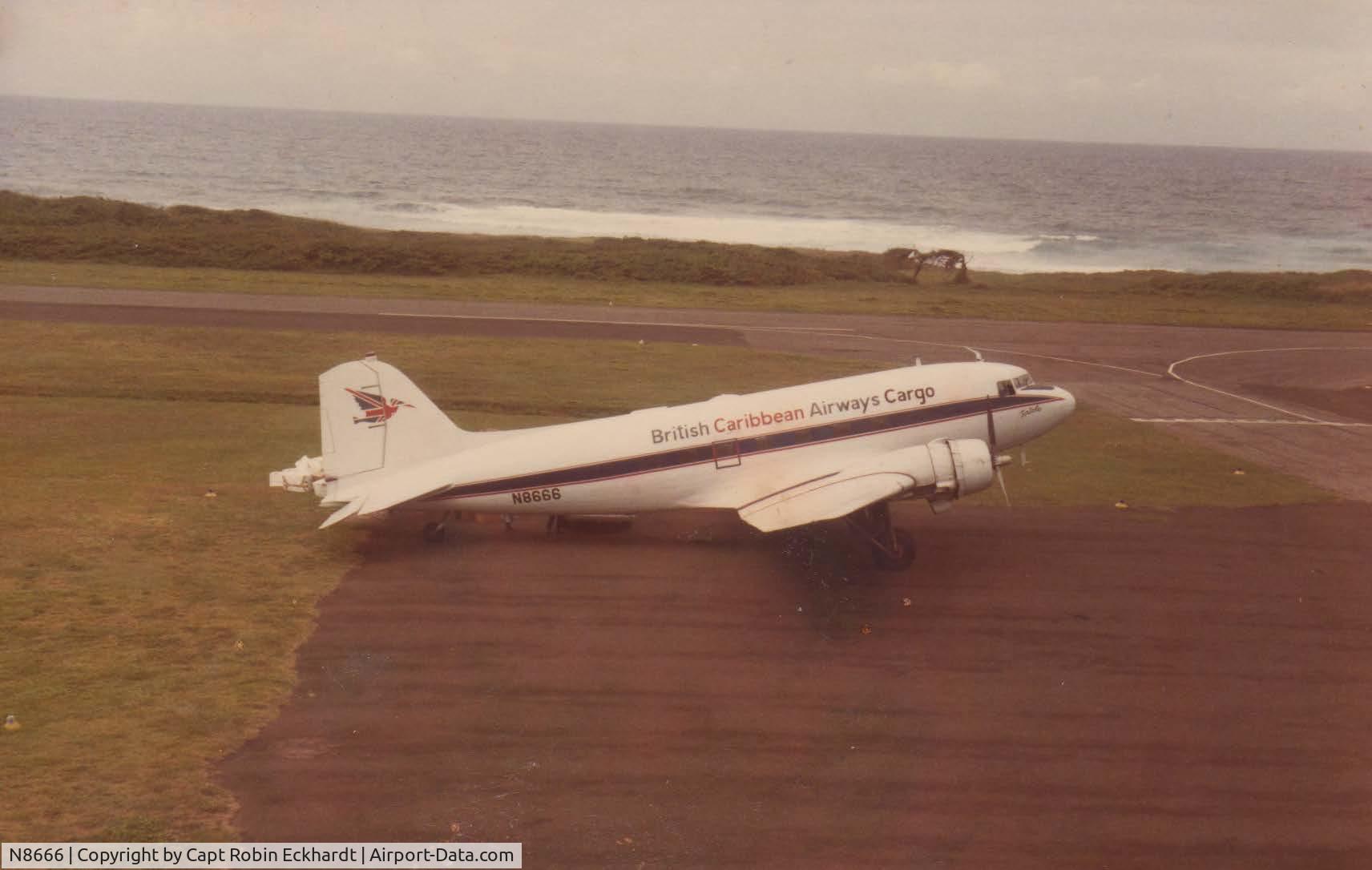 N8666, 1945 Douglas C-47J C/N 25957, Photo taken at the Montserrat airport (Bramble Airport) back in 1983.