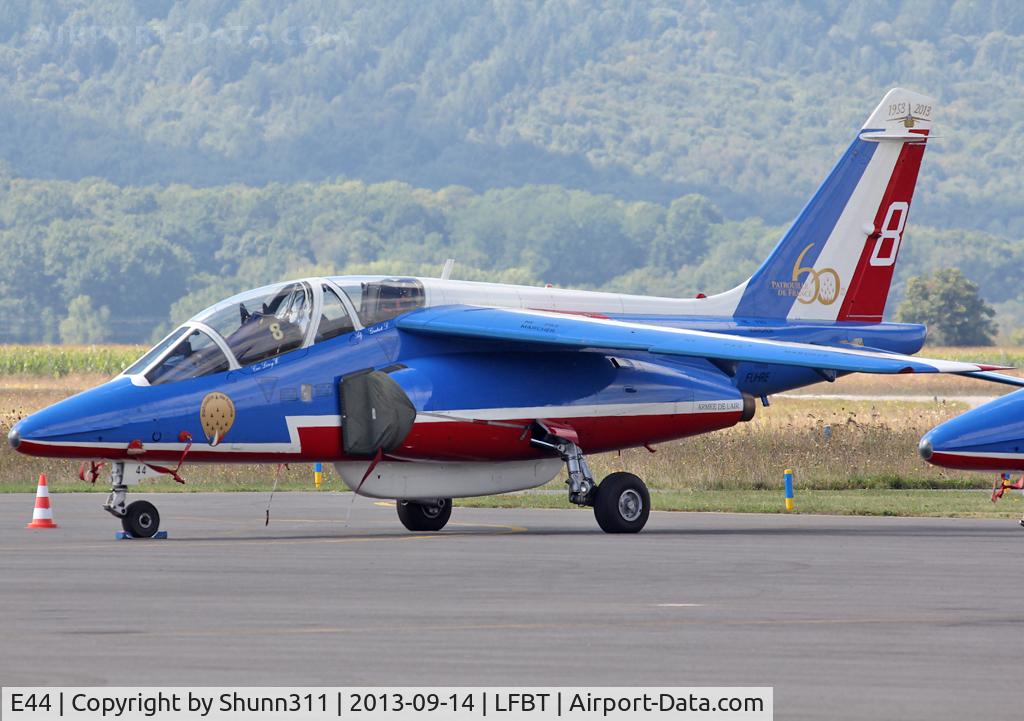 E44, Dassault-Dornier Alpha Jet E C/N E44, Parked at the General Aviation area with additional '60th anniversary' patch