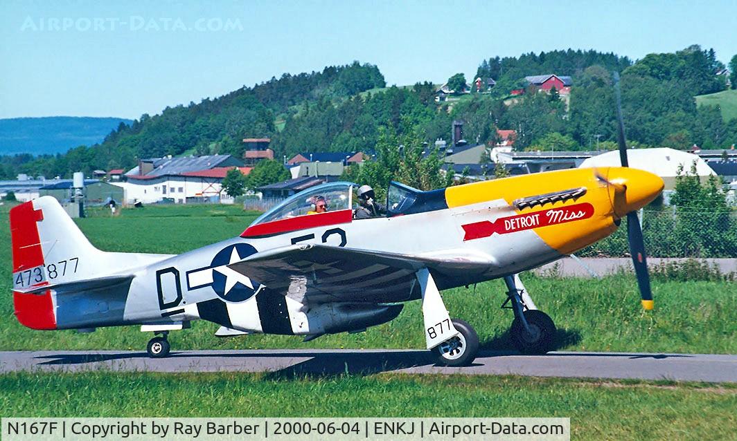 N167F, 1944 North American P-51D Mustang C/N 122-40417, North American P-51D Mustang [122-40417] Kjeller~LN 04/06/2000. Earlier markings of 473877 E2-D named *Detroit Miss*.
