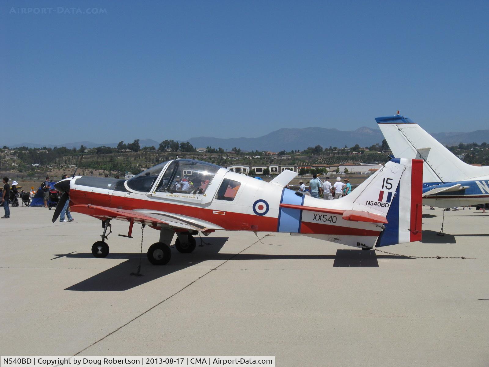 N540BD, 1973 Scottish Aviation Bulldog T.1 C/N BH120/232, 1973 Scottish Aviation BULLDOG Mdl 120/121, Lycoming O-540-A1B5d 200 hp basic trainer, this model strengthened for RAF use. Experimental Class.