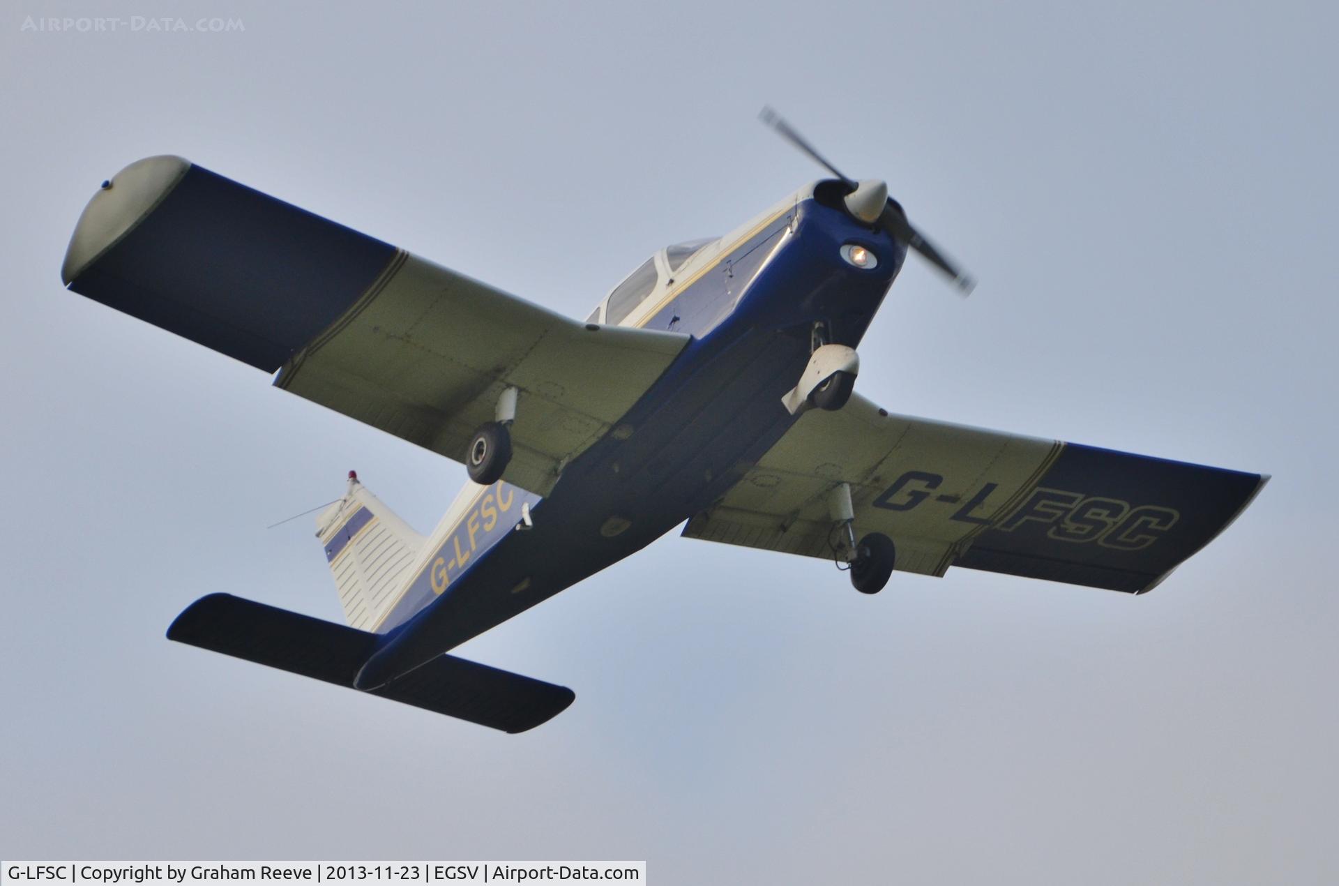 G-LFSC, 1973 Piper PA-28-140 Cherokee Cruiser C/N 28-7425005, Over head at Old Buckenham.