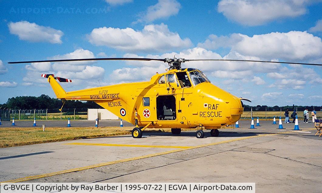 G-BVGE, 1955 Westland Whirlwind HAR.10 C/N WA100, Westland WS.55 HAR.10 Whirlwind [WA.100] RAF Fairford~G 22/07/1995. Marked XJ729 its former military serial.