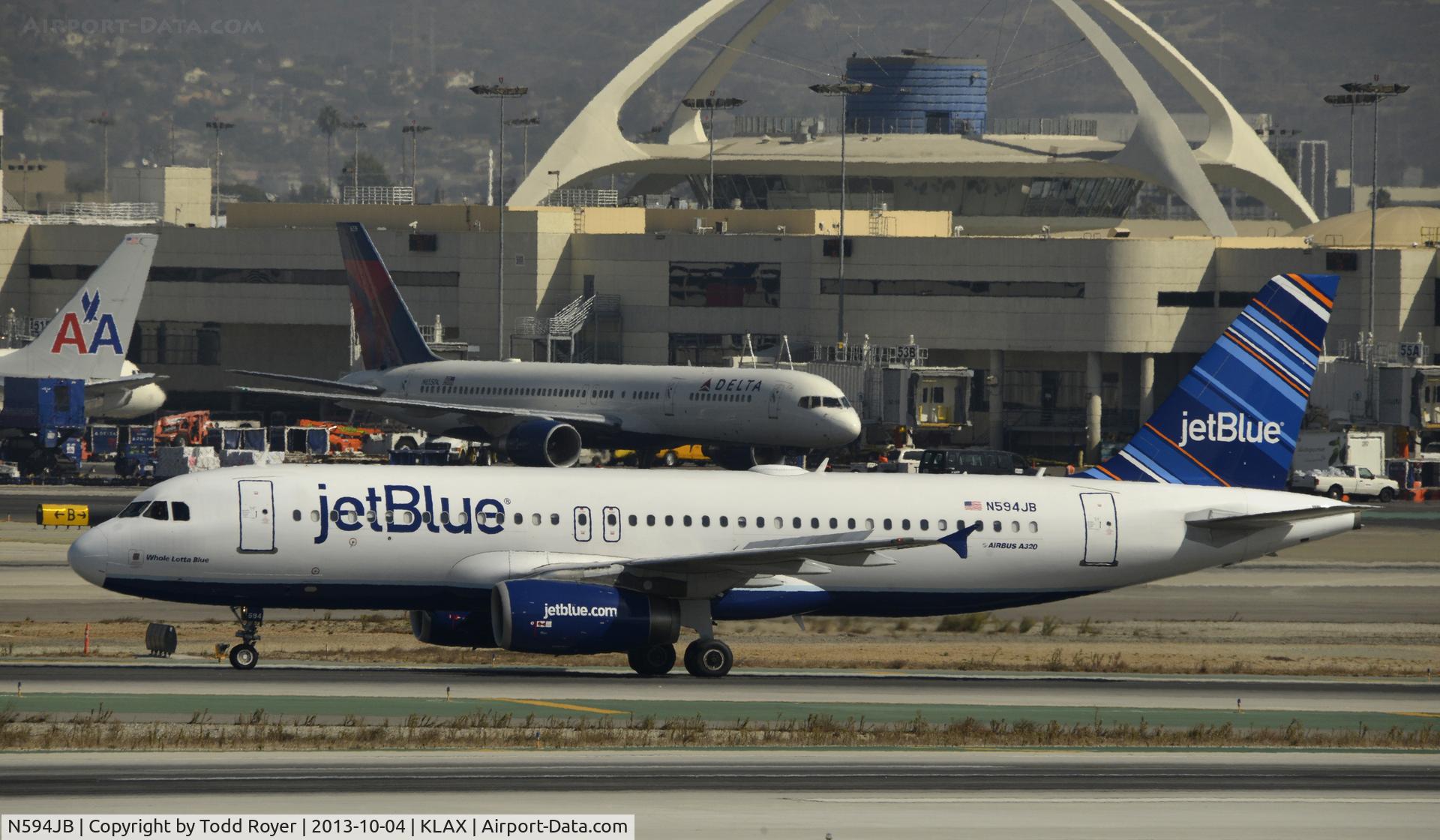 N594JB, 2004 Airbus A320-232 C/N 2284, Taxing to gate at LAX