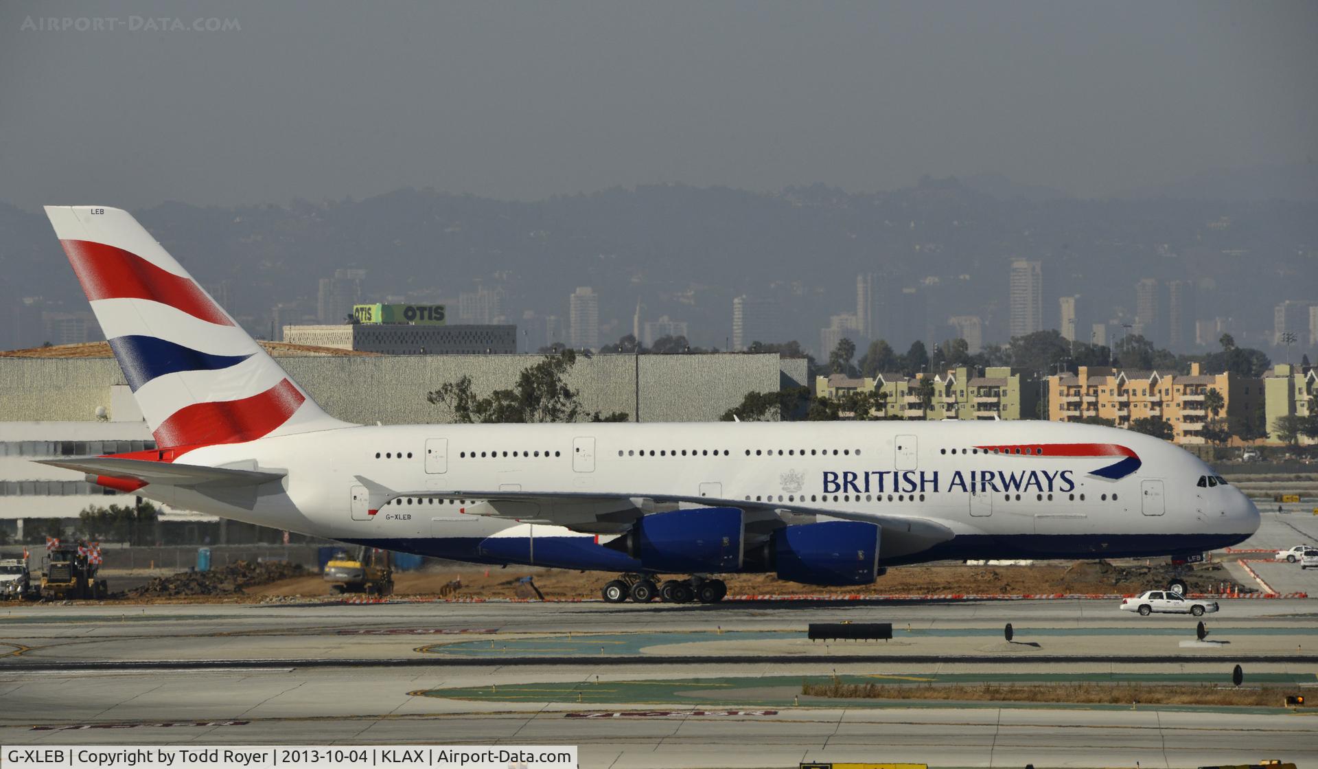 G-XLEB, 2013 Airbus A380-841 C/N 121, Taxiing to parking at LAX