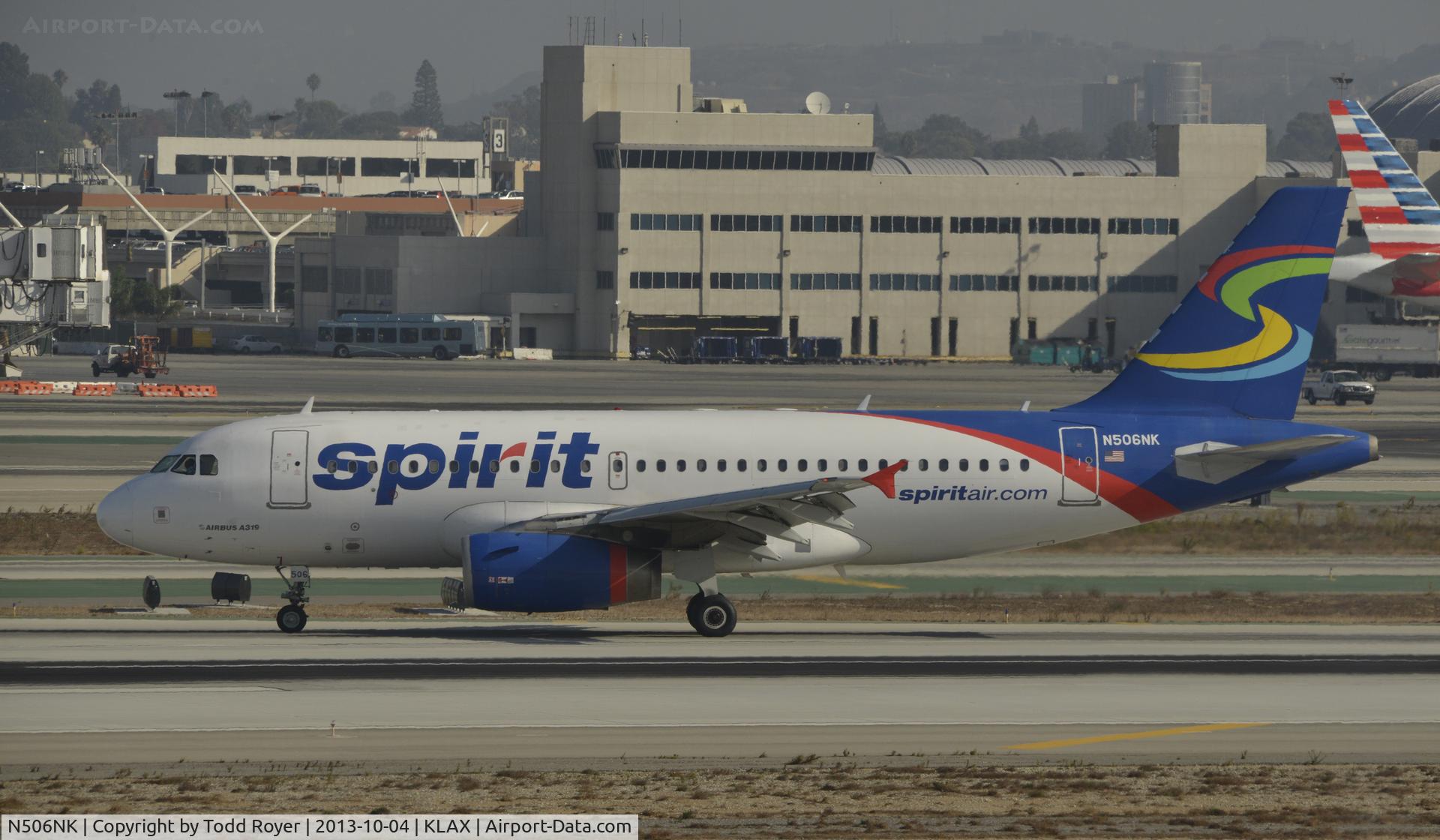 N506NK, 2005 Airbus A319-132 C/N 2490, Taxiing to gate at LAX
