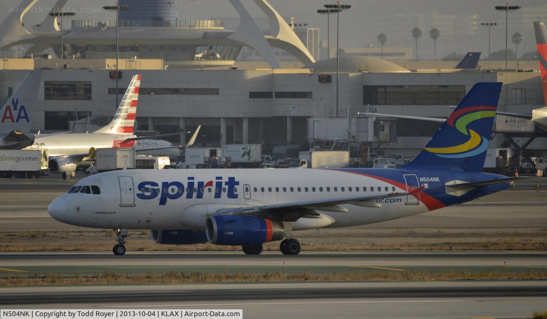 N504NK, 2005 Airbus A319-132 C/N 2473, Taxiing to gate at LAX