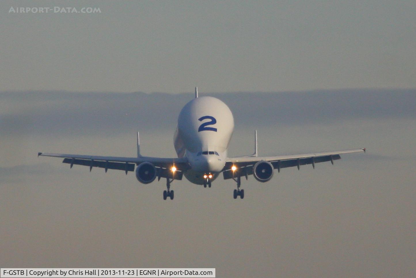 F-GSTB, 1996 Airbus A300B4-608ST Super Transporter C/N 751, on approach for RW22 at Hawarden