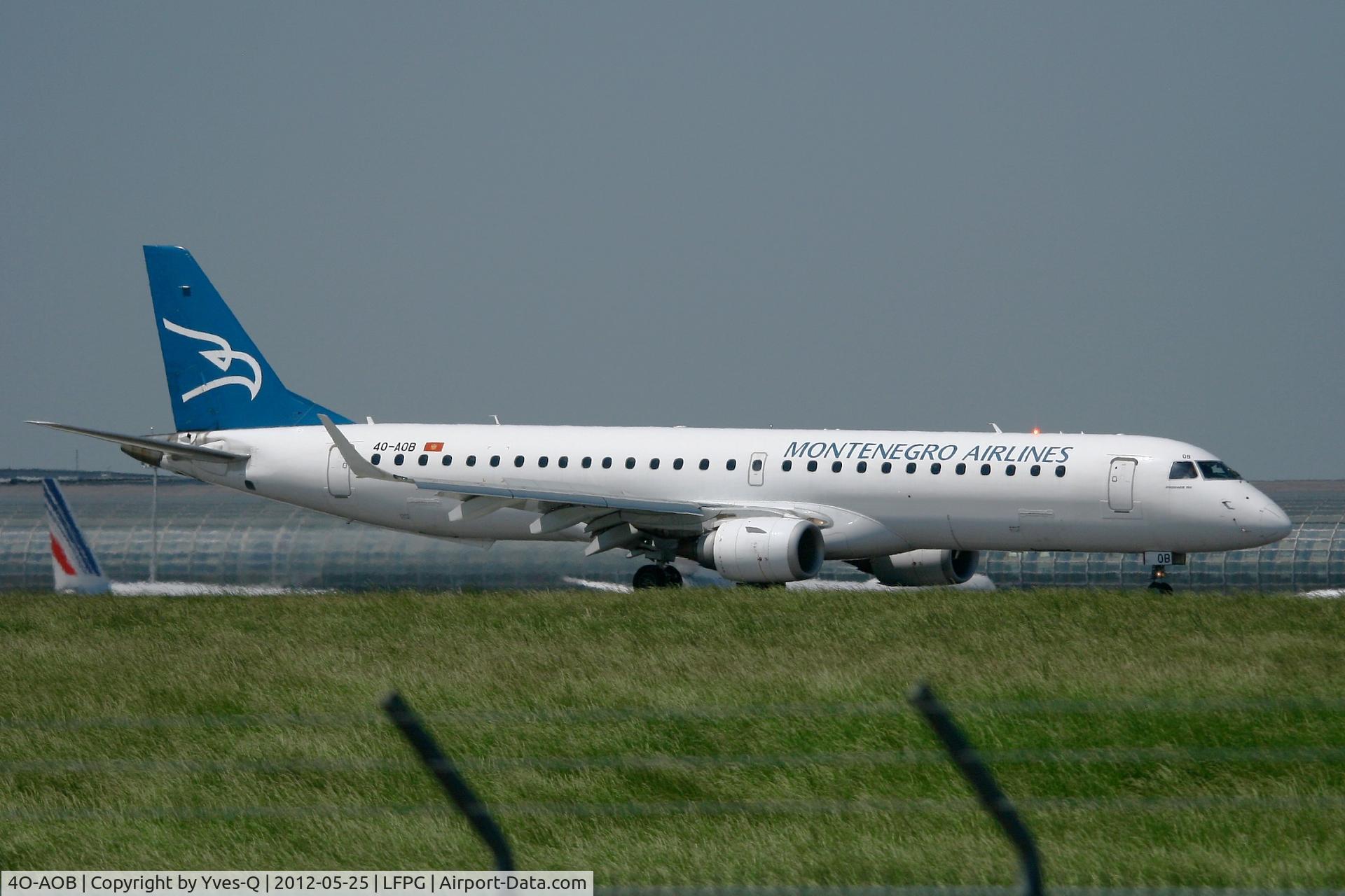 4O-AOB, 2009 Embraer 195LR (ERJ-190-200LR) C/N 19000283, Montenegro Airlines Embraer ERJ-195LR, Landing Rwy 08R, Roissy Charles De Gaulle Airport (LFPG-CDG)