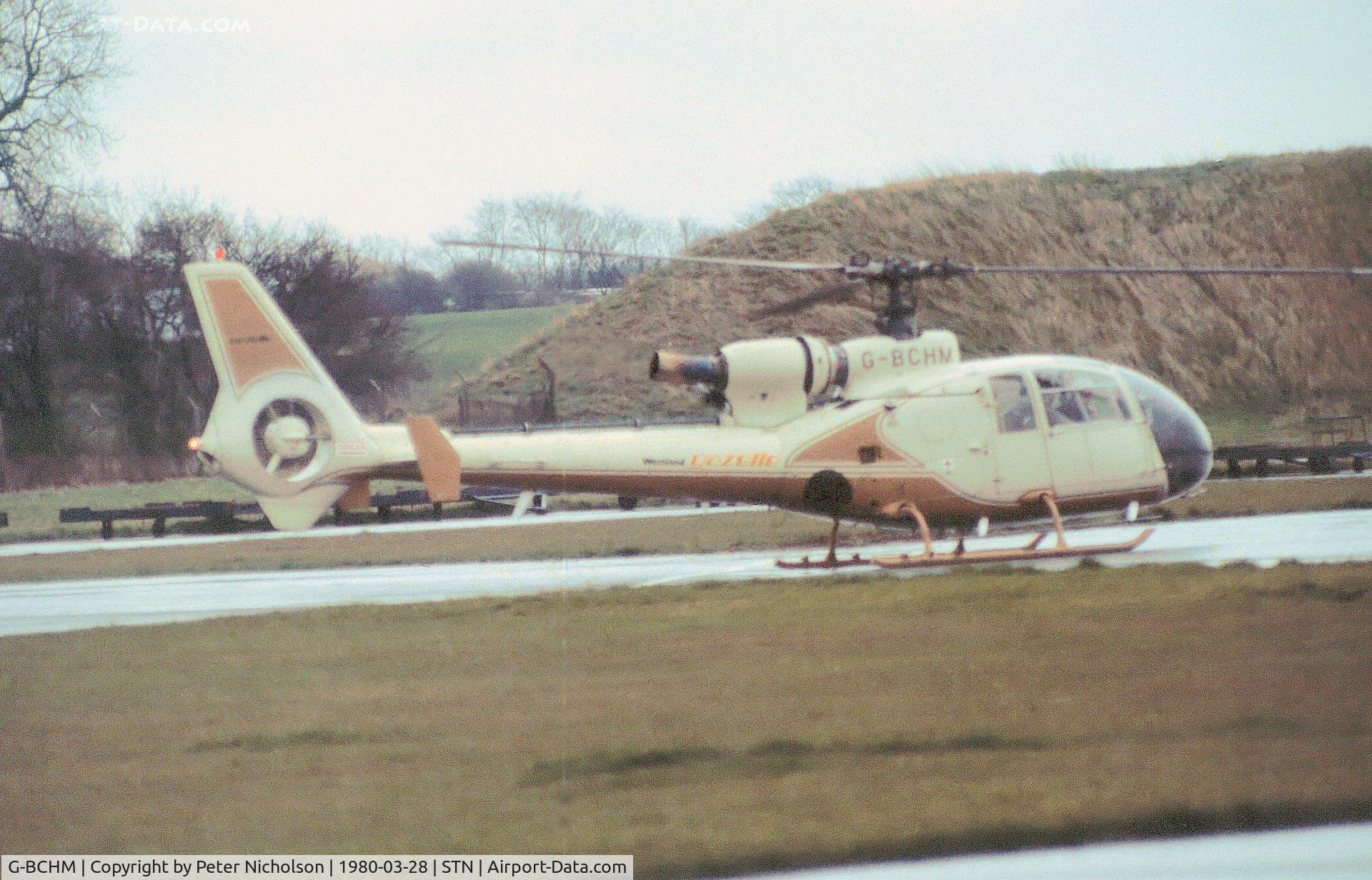 G-BCHM, 1974 Aerospatiale (Westland) SA-341G Gazelle C/N WA1168, SA-341G Gazelle of Westlands as seen at Stansted in March 1980.
