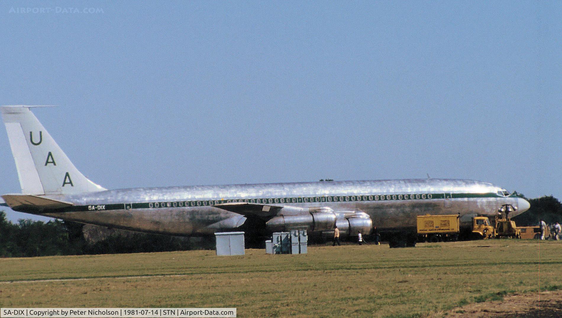 5A-DIX, 1965 Boeing 707-348C C/N 18880, Boeing 707-348C of United African Airlines as seen at Stansted in the Summer of 1981.