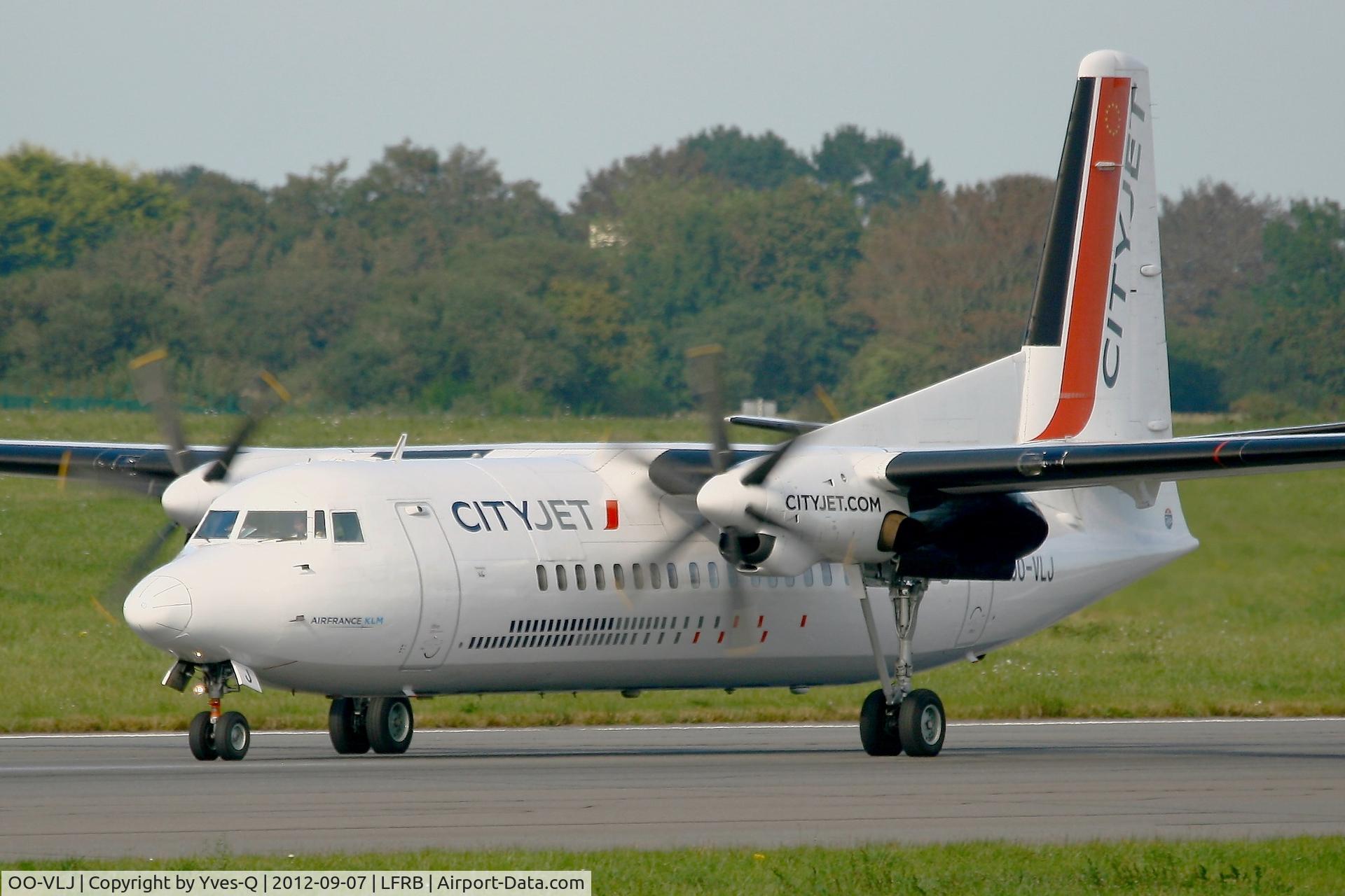OO-VLJ, 1987 Fokker 50 C/N 20105, Fokker 50, Taxiing to holding point Rwy 07R, Brest-Bretagne Airport (LFRB-BES)