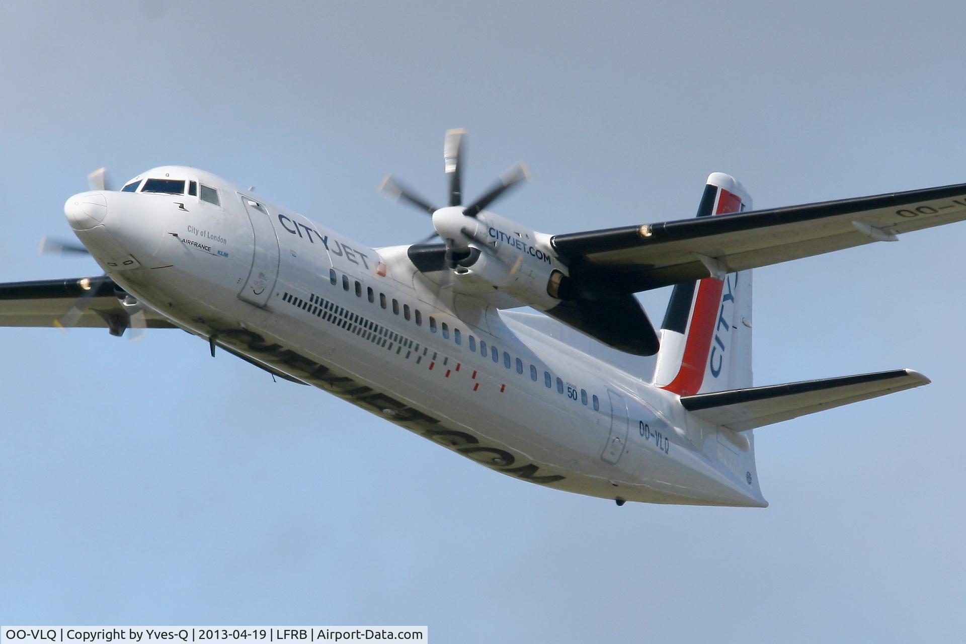 OO-VLQ, 1989 Fokker 50 C/N 20159, Fokker 50, Take off Rwy 25L, Brest-Bretagne Airport (LFRB-BES)