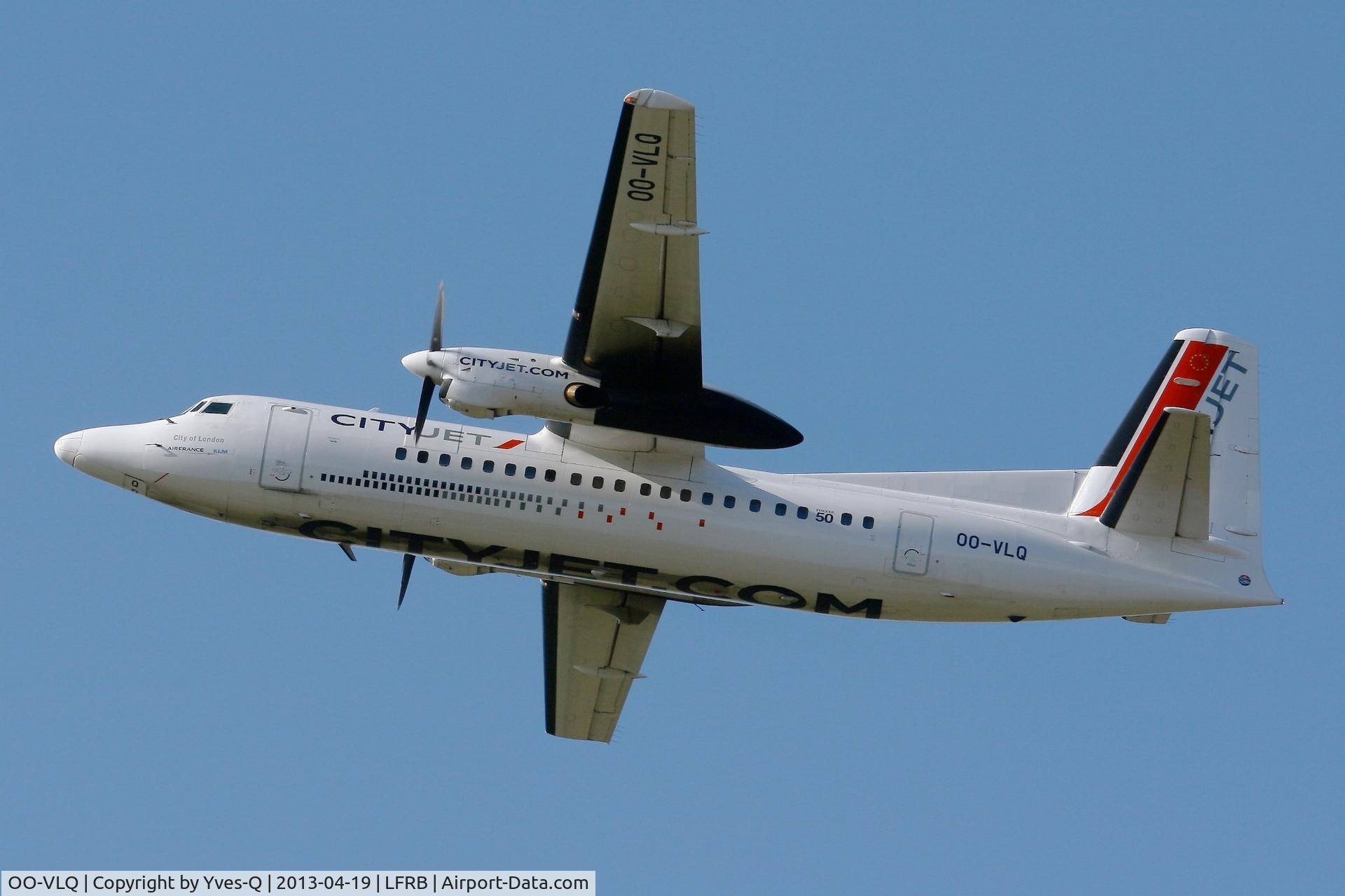 OO-VLQ, 1989 Fokker 50 C/N 20159, Fokker 50, Take off Rwy 25L, Brest-Bretagne Airport (LFRB-BES)
