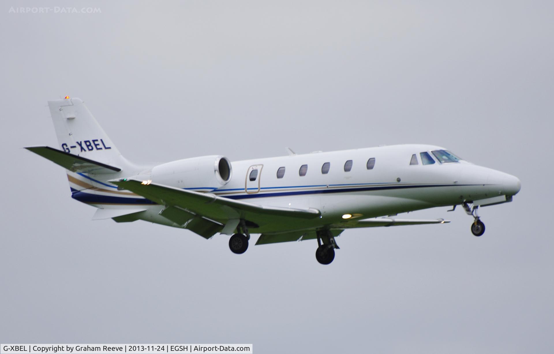 G-XBEL, 2007 Cessna 560XL Citation XLS C/N 560-5698, About to land on 09.