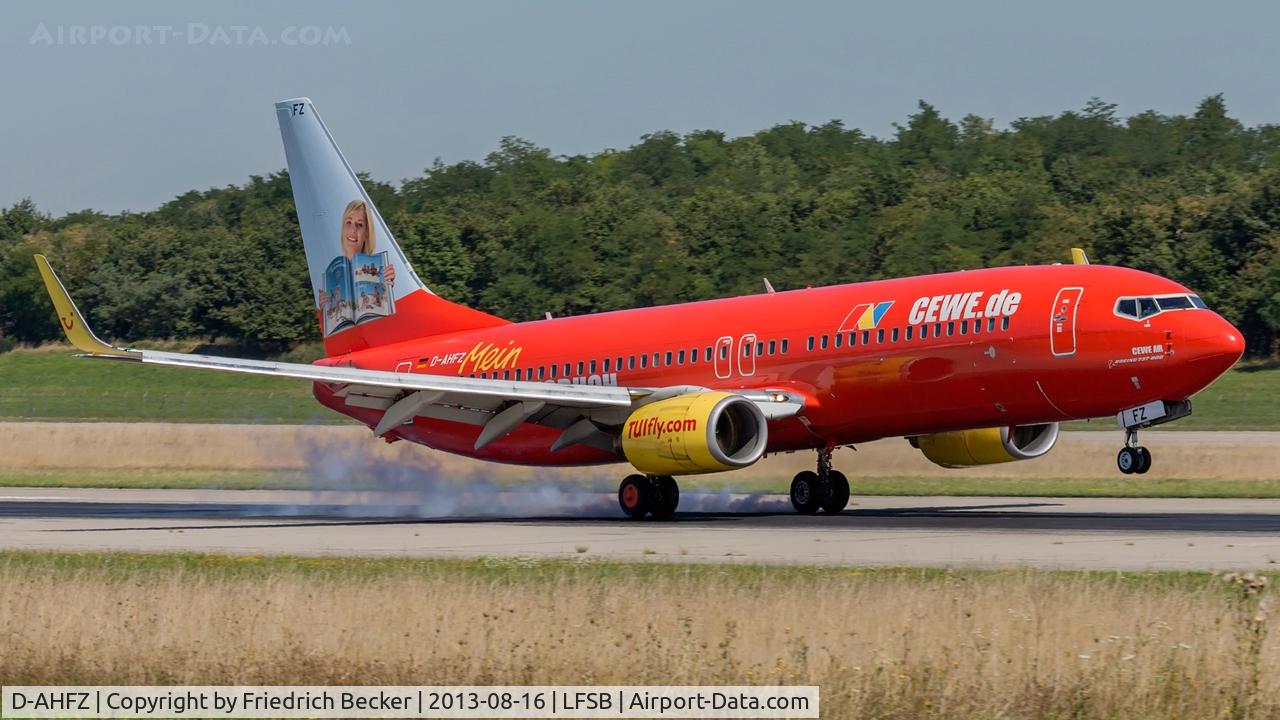 D-AHFZ, 2001 Boeing 737-8K5 C/N 30883, touchdown at Basel