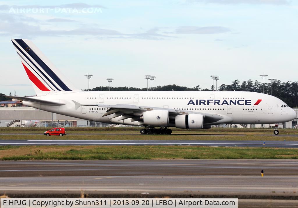 F-HPJG, 2011 Airbus A380-861 C/N 067, Arriving from flight for storage...
