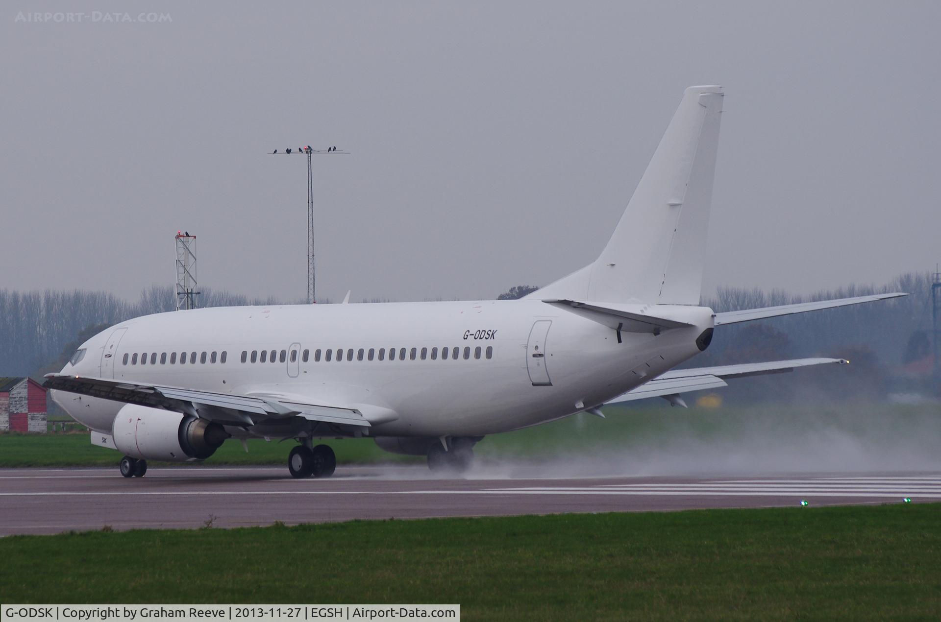 G-ODSK, 1997 Boeing 737-37Q C/N 28537, About to depart on a wet runway 27.